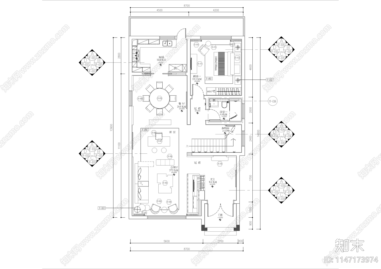 湖南印象350平米私人别墅室内cad施工图下载【ID:1147173974】