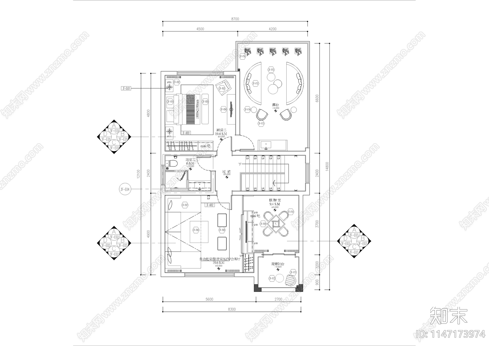 湖南印象350平米私人别墅室内cad施工图下载【ID:1147173974】