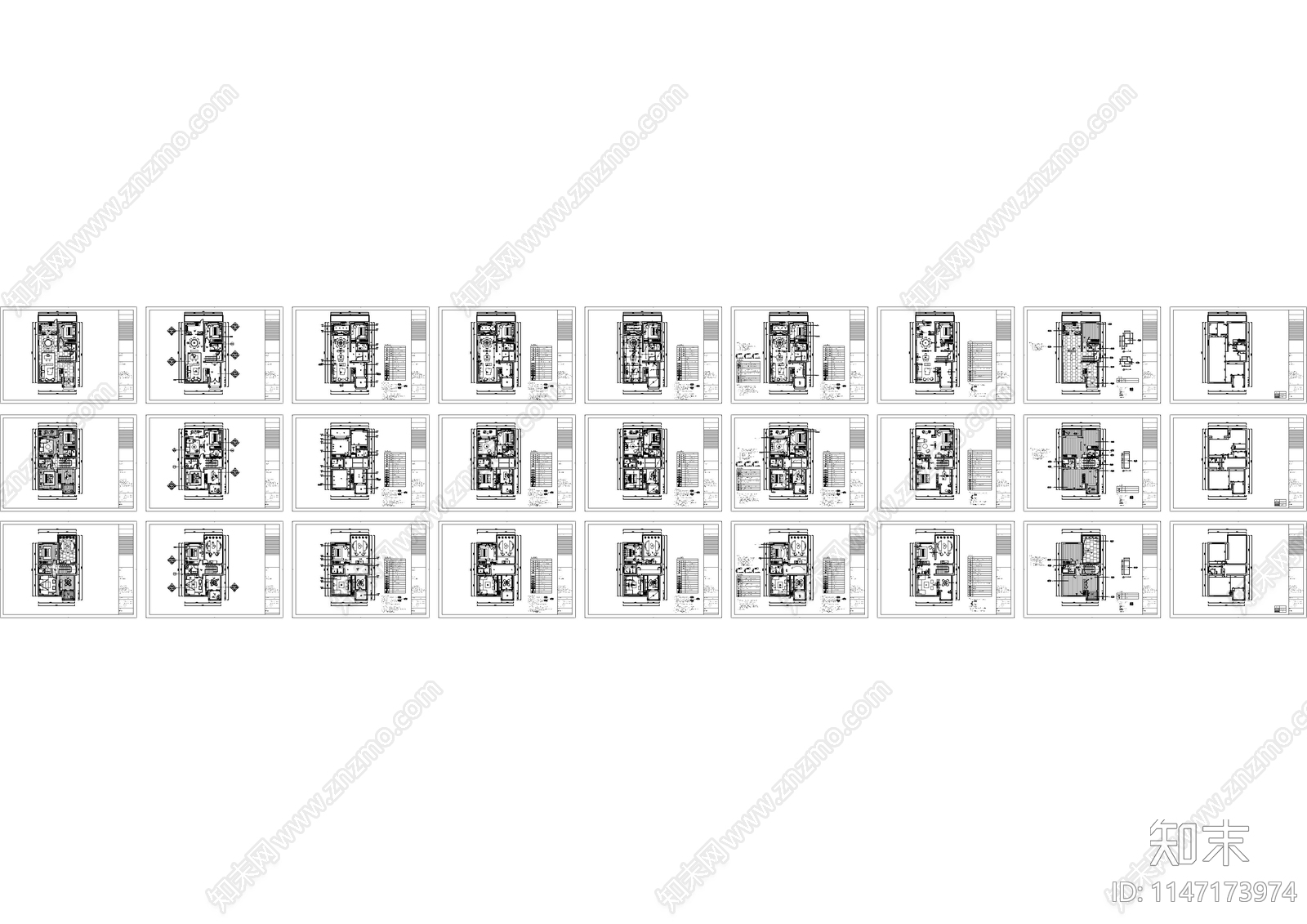 湖南印象350平米私人别墅室内cad施工图下载【ID:1147173974】