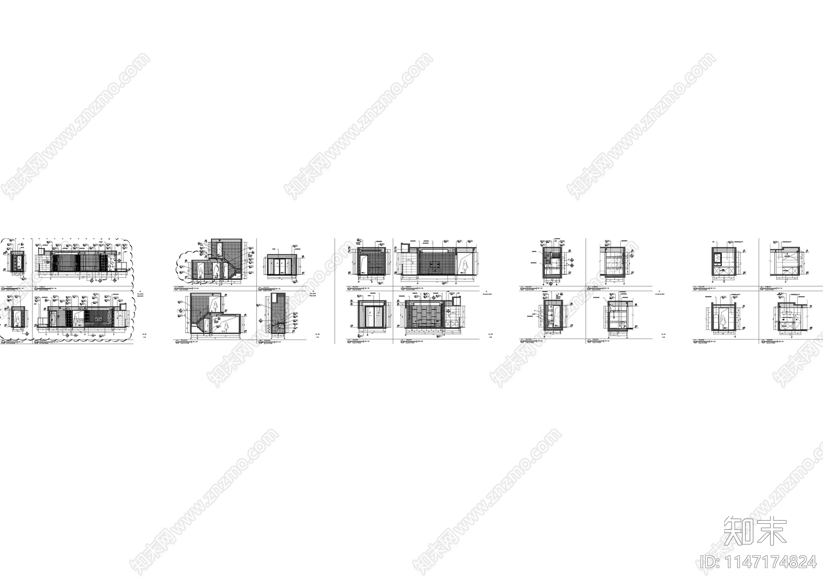 深圳公馆别墅室内cad施工图下载【ID:1147174824】