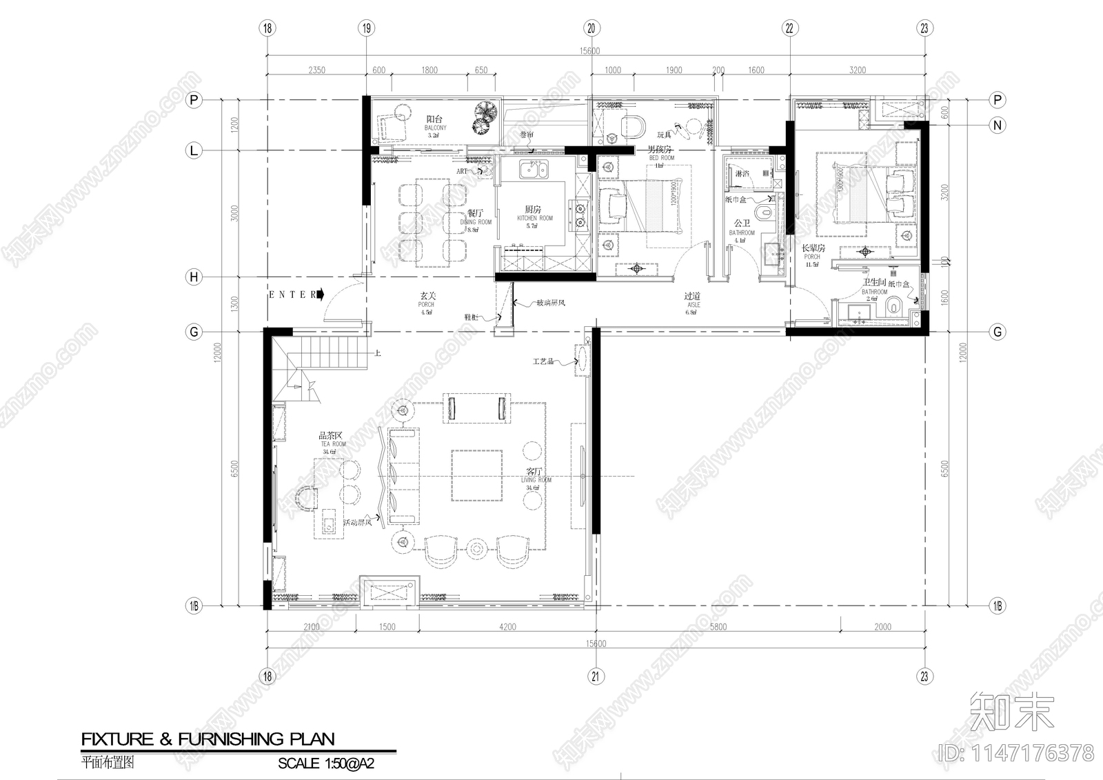 长沙165㎡新中式复式样板房室内cad施工图下载【ID:1147176378】