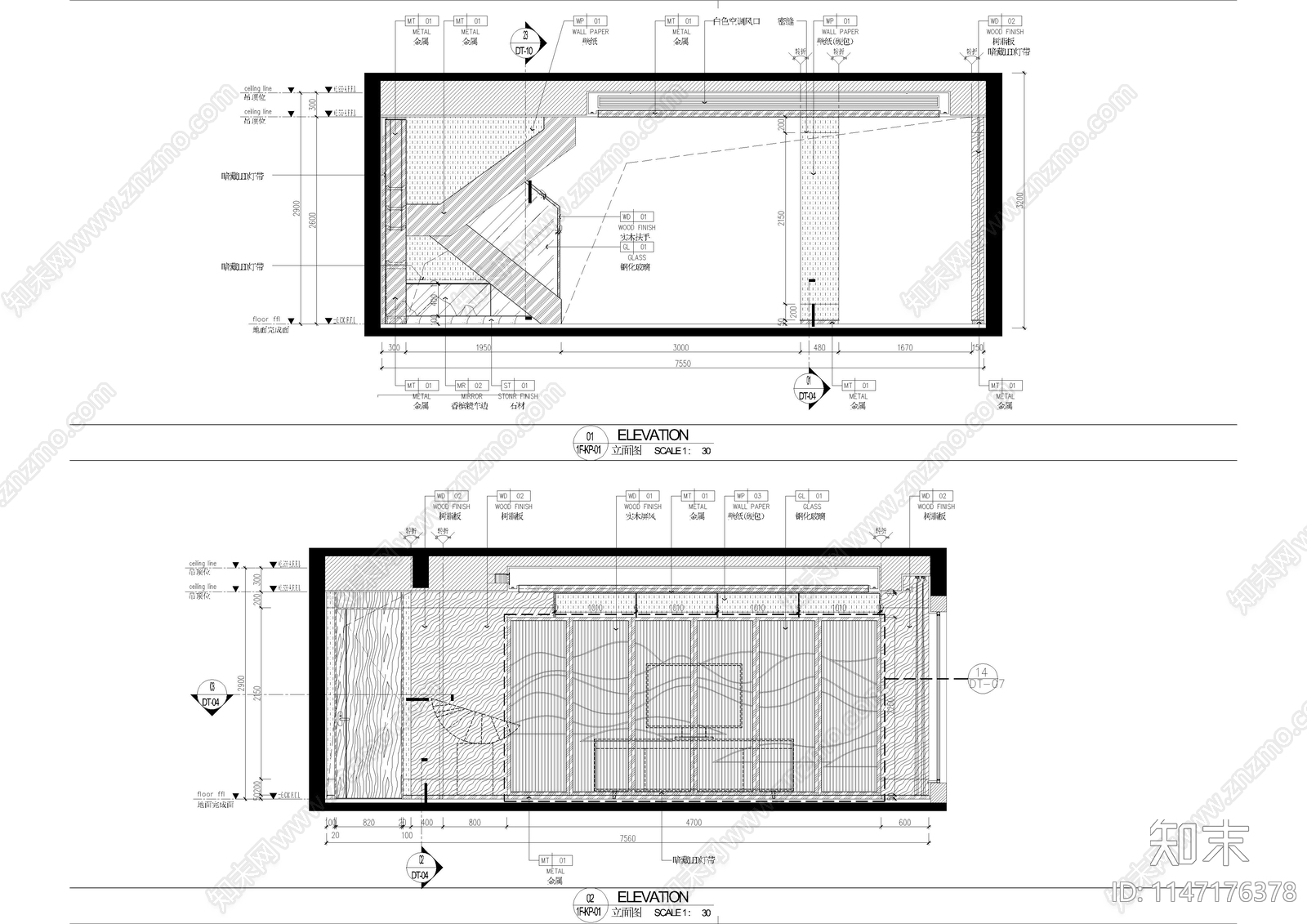 长沙165㎡新中式复式样板房室内cad施工图下载【ID:1147176378】