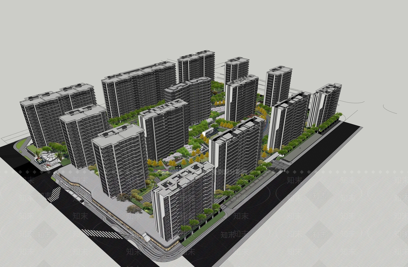 现代风格居住小区SU模型下载【ID:1147178106】