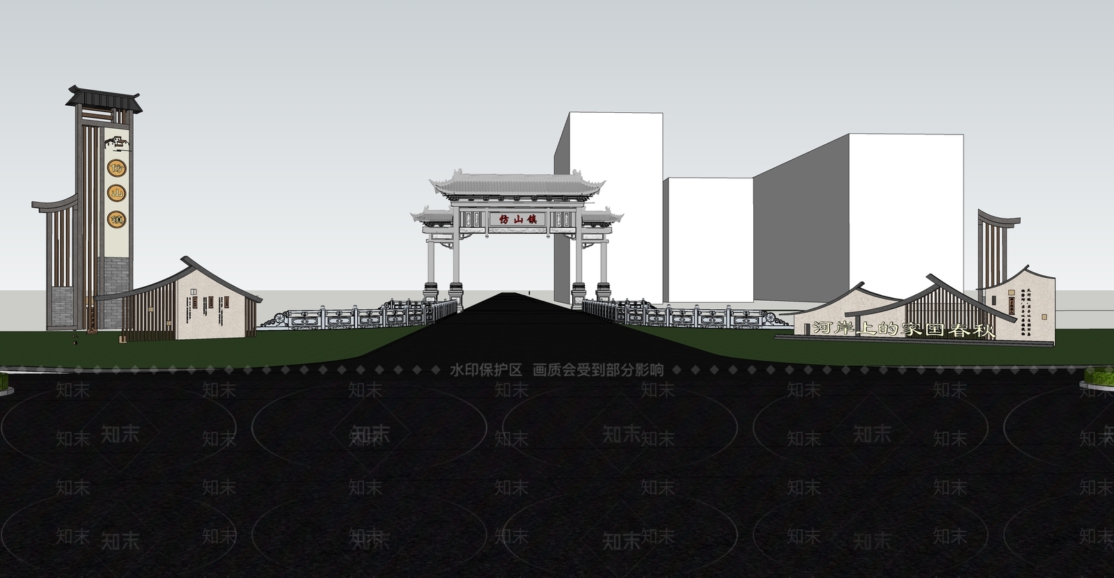 入口牌坊SU模型下载【ID:1147183522】