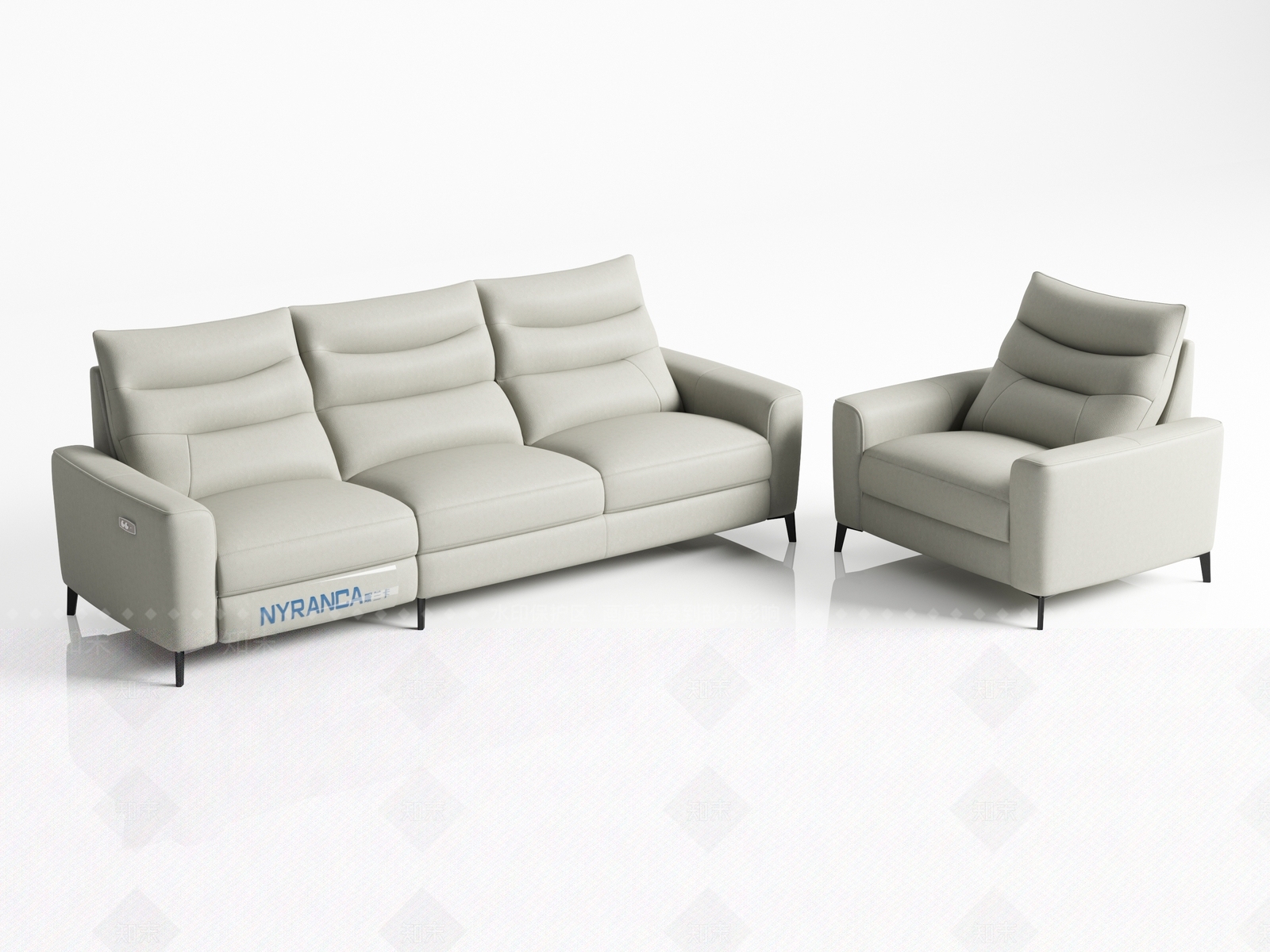 现代真皮皮革多人沙发3D模型下载【ID:1147184577】