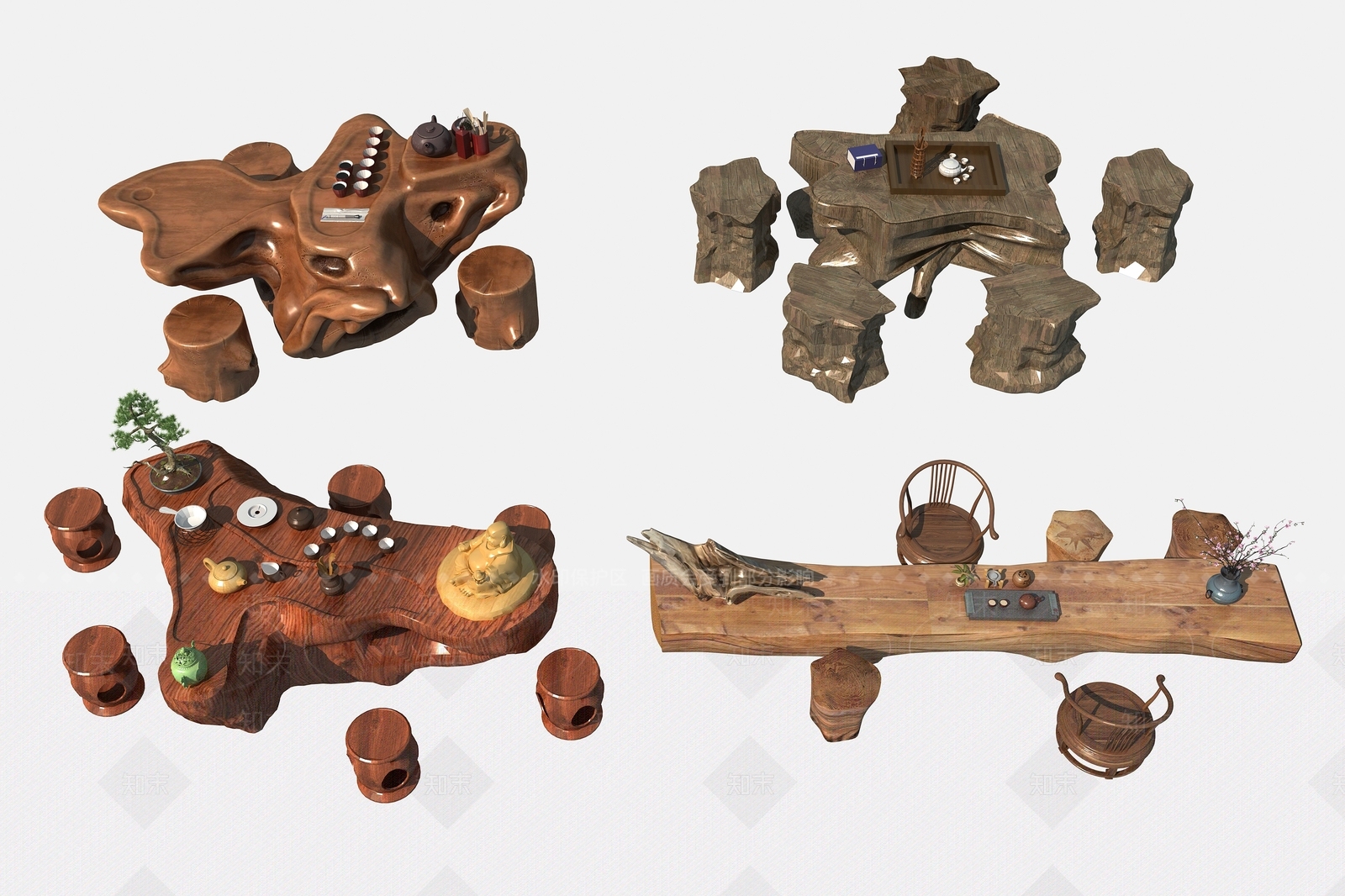 中式根雕茶台3D模型下载【ID:1147184730】