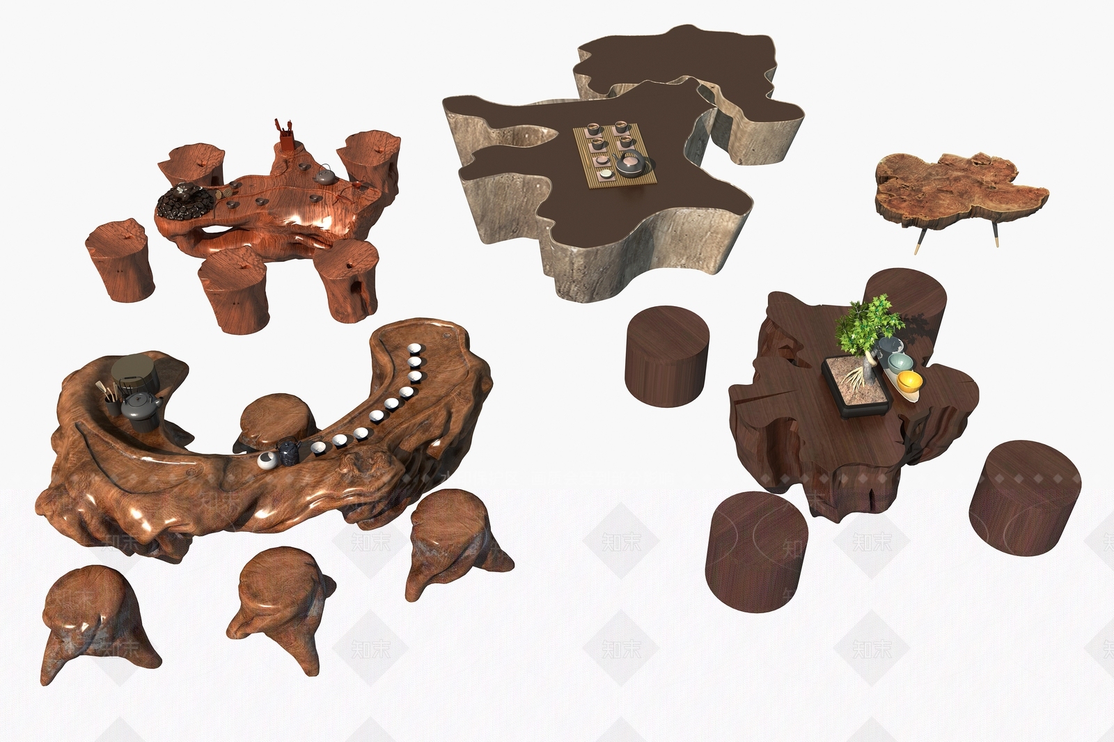 中式根雕茶台3D模型下载【ID:1147184726】