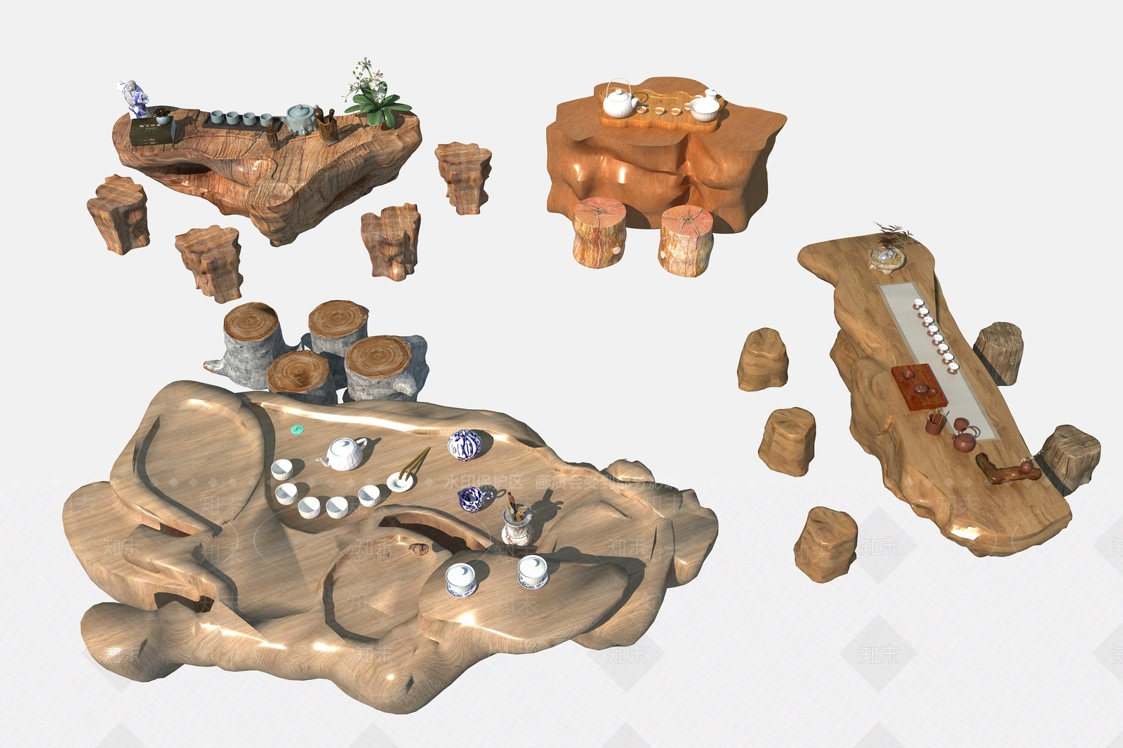 中式根雕茶台3D模型下载【ID:1147184874】