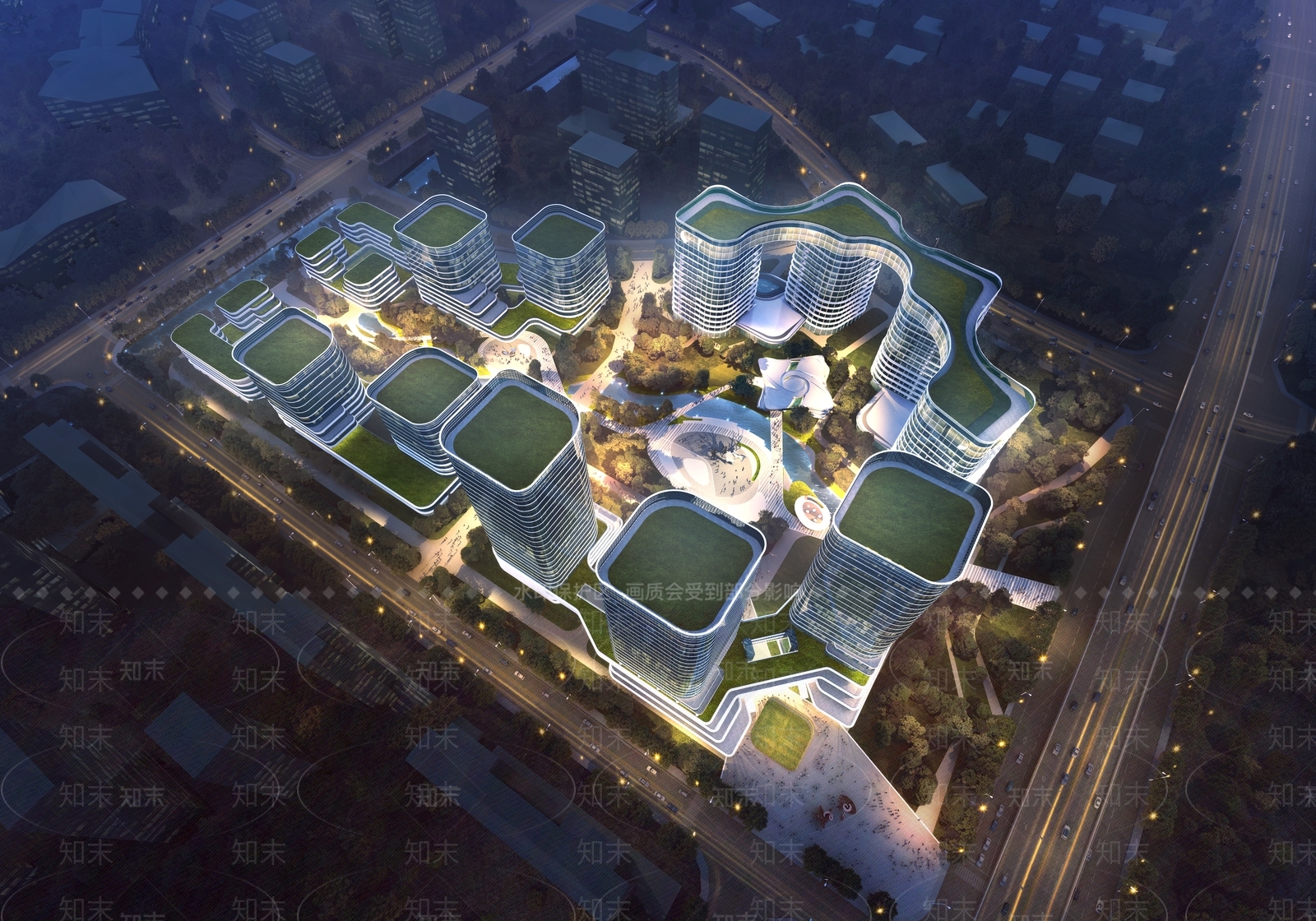 现代产业园办公建筑SU模型下载【ID:1147185138】