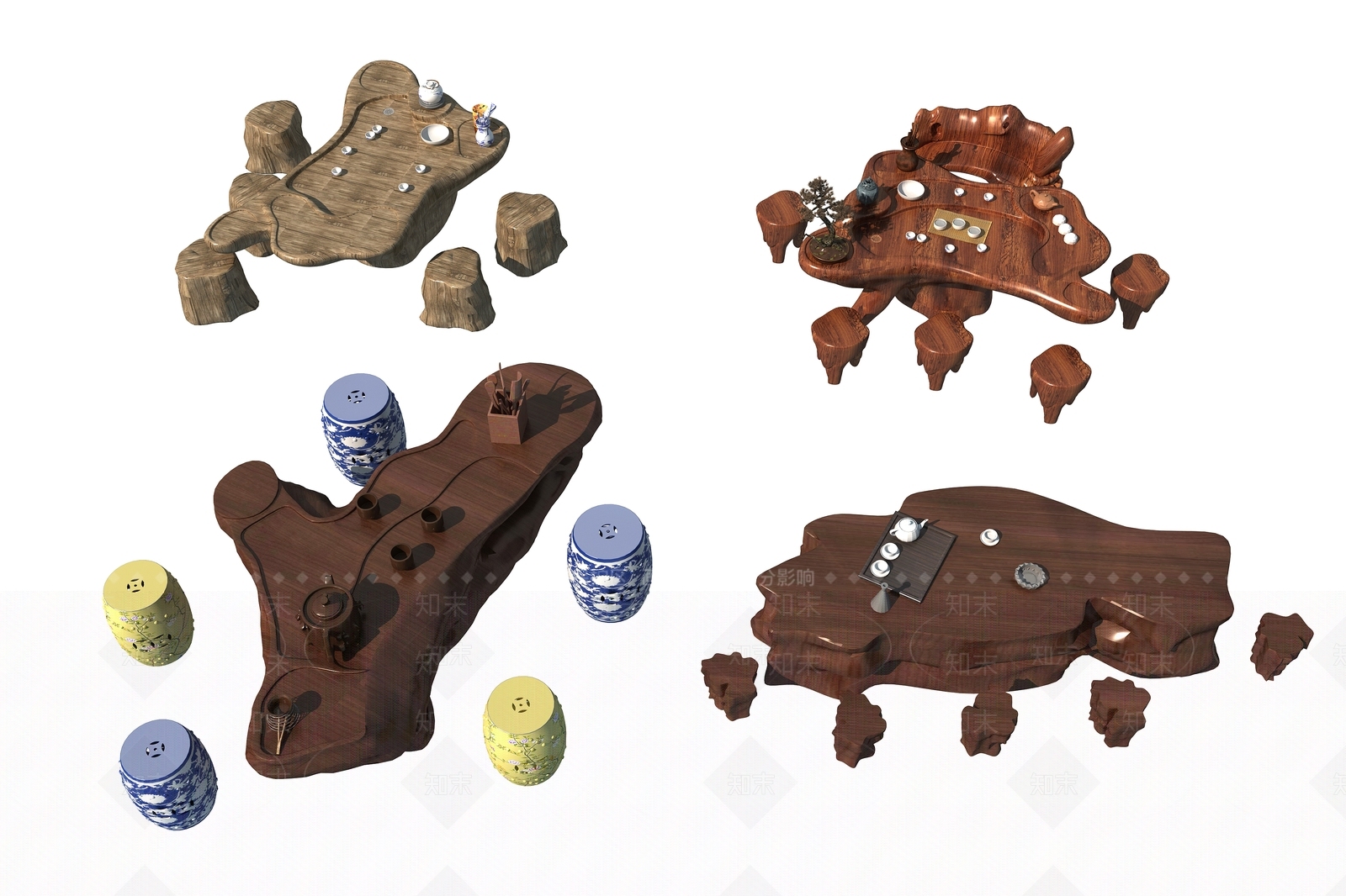 中式根雕茶台3D模型下载【ID:1147185303】