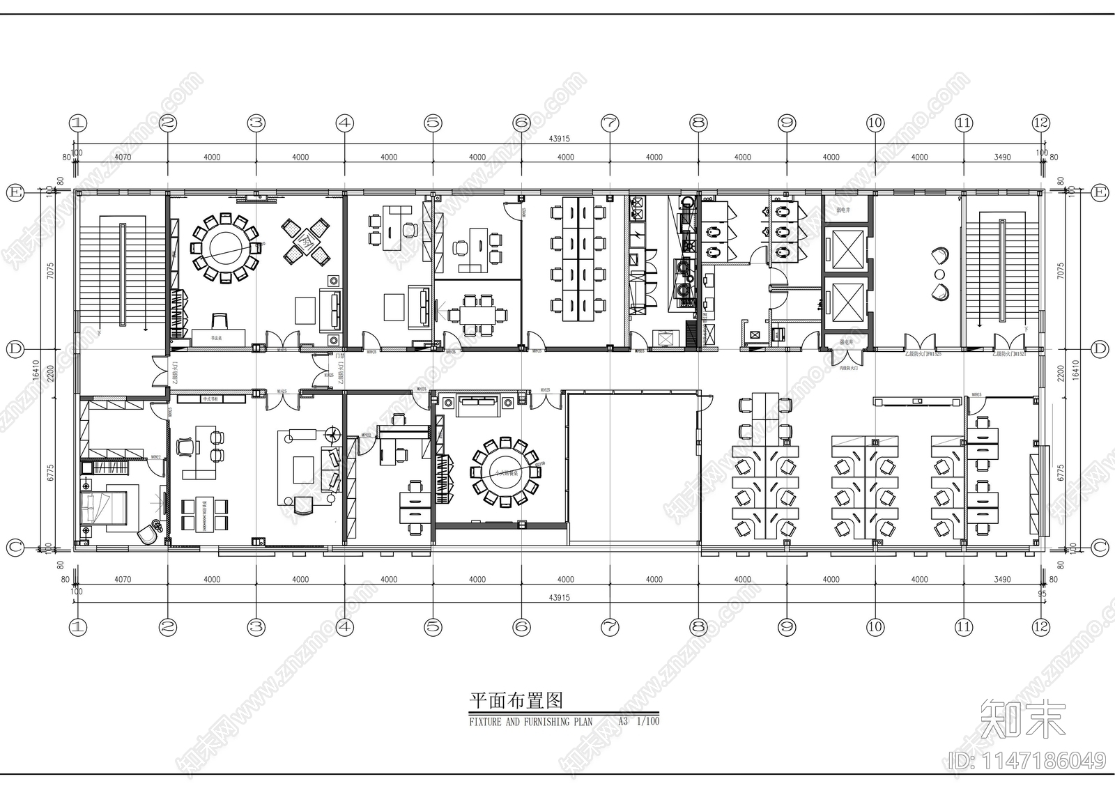 700m²办公空间室内施工图施工图下载【ID:1147186049】