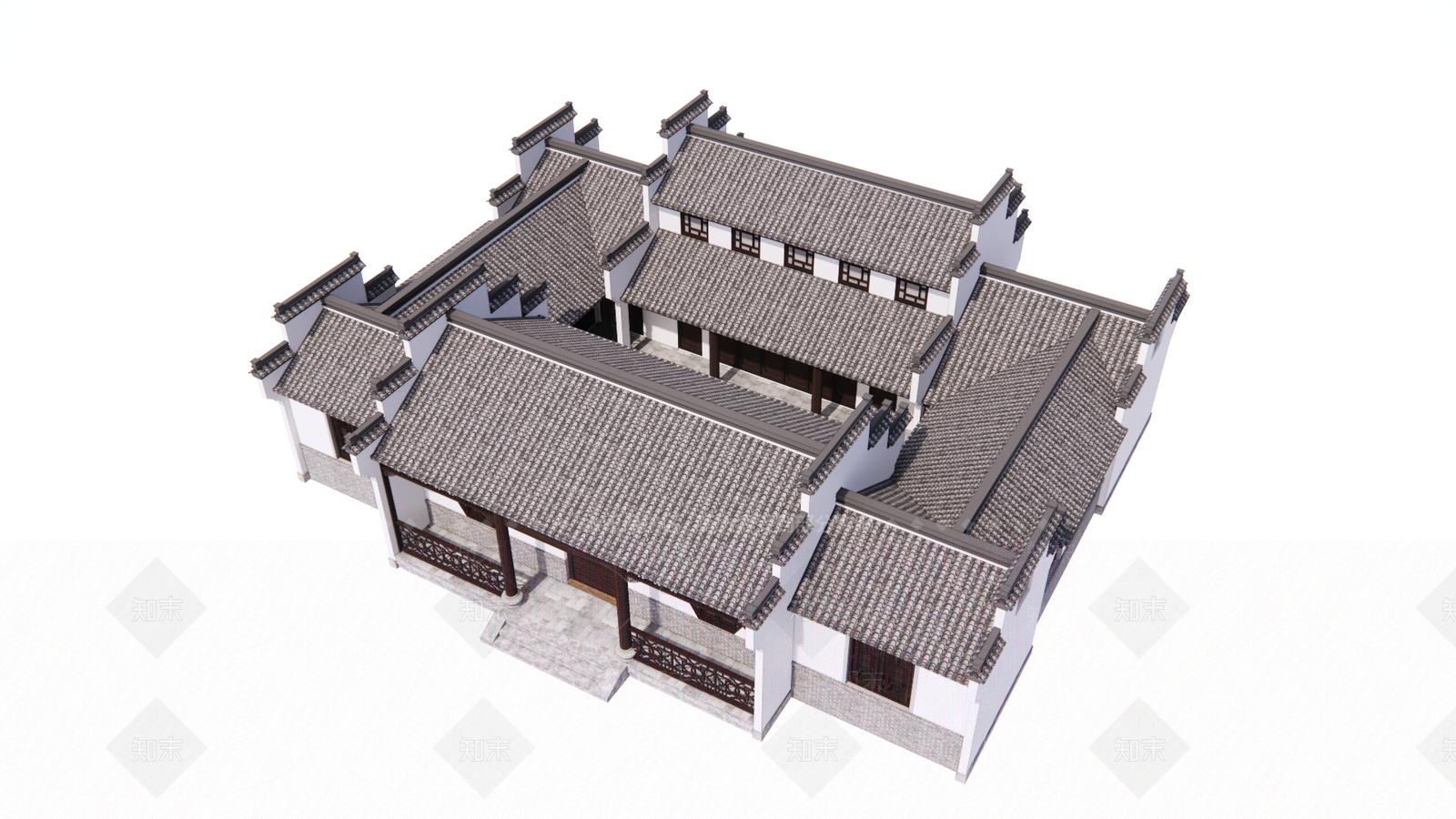 中式四合院建筑SU模型下载【ID:1147188495】