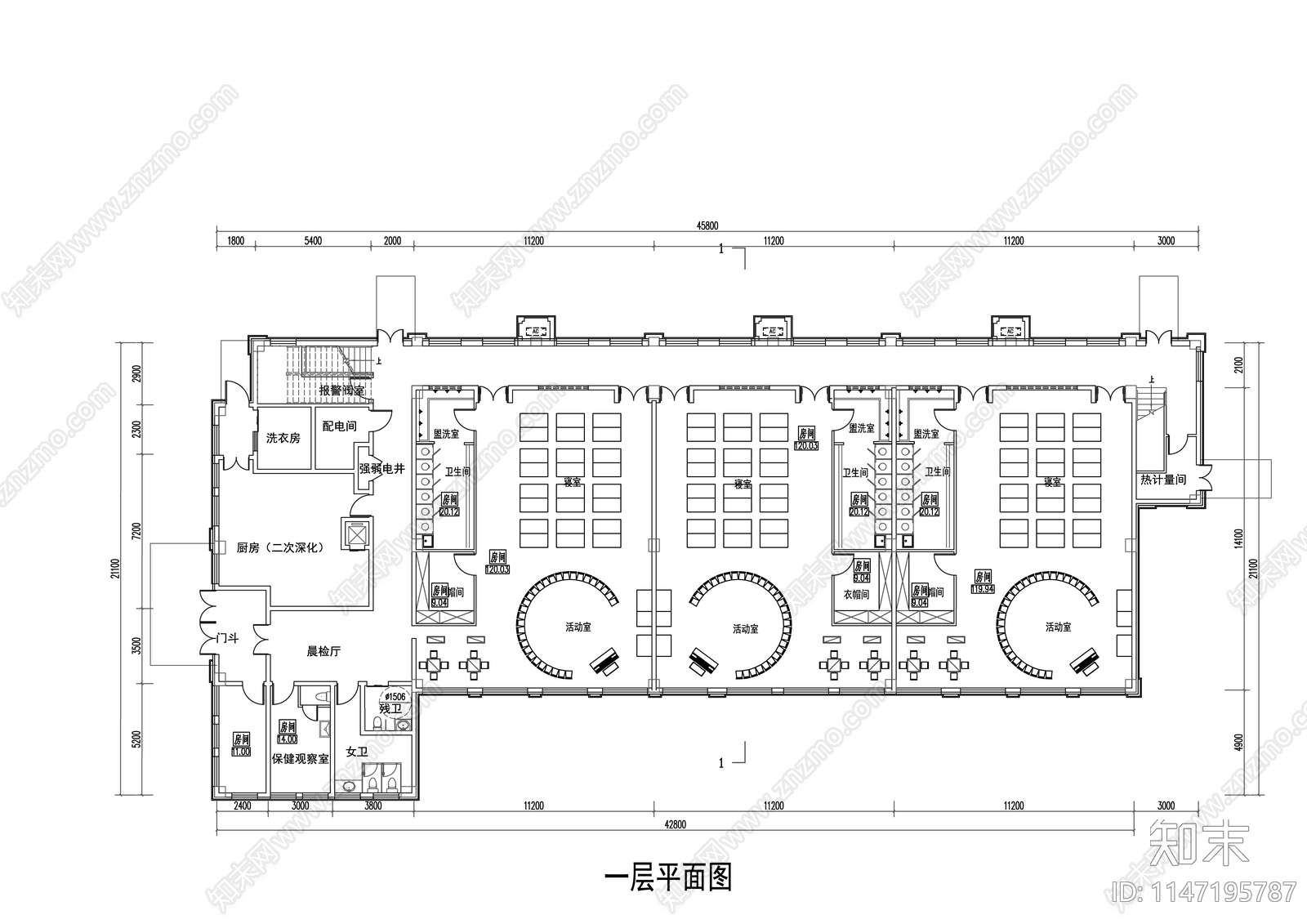 现代九班幼儿园平面图施工图下载【ID:1147195787】