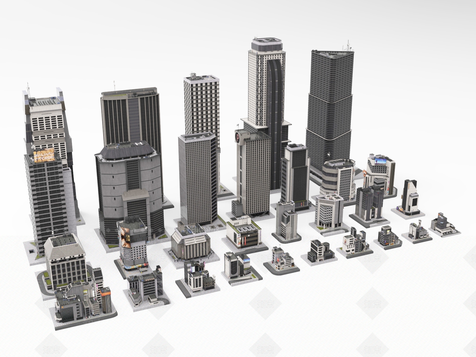 现代城市建筑群高楼配楼楼房3D模型下载【ID:1147251982】