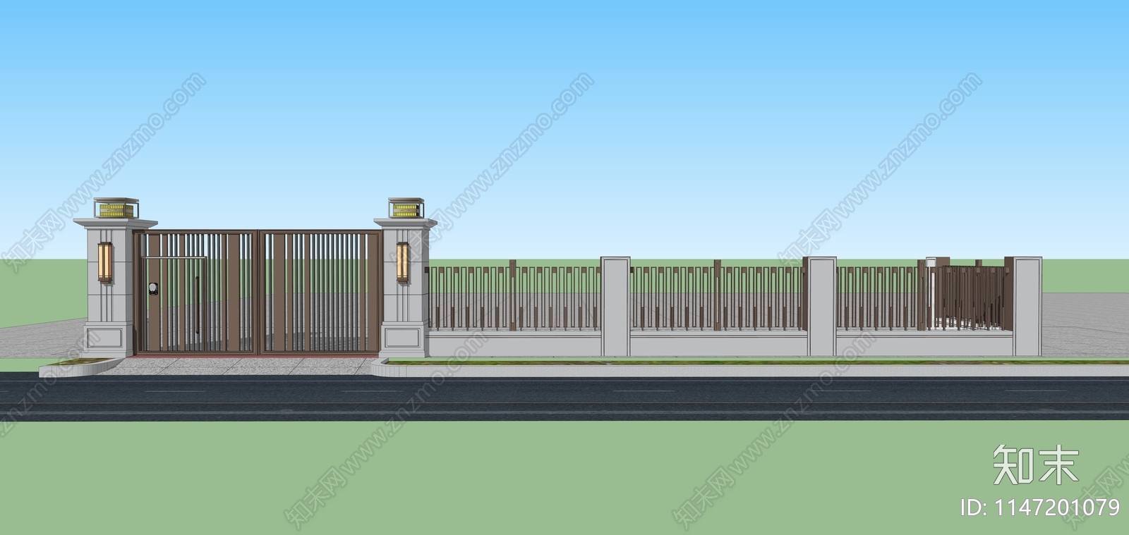 新中式现代围墙大门SU模型下载【ID:1147201079】