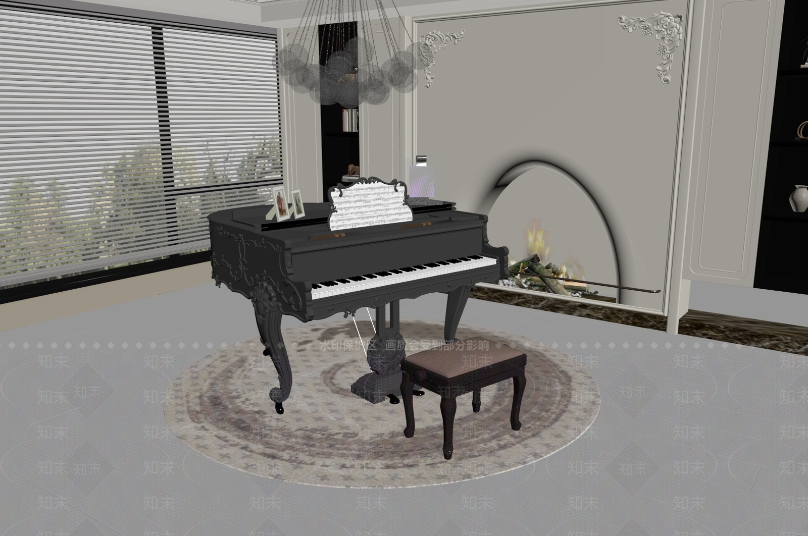 法式琴房SU模型下载【ID:1147205070】