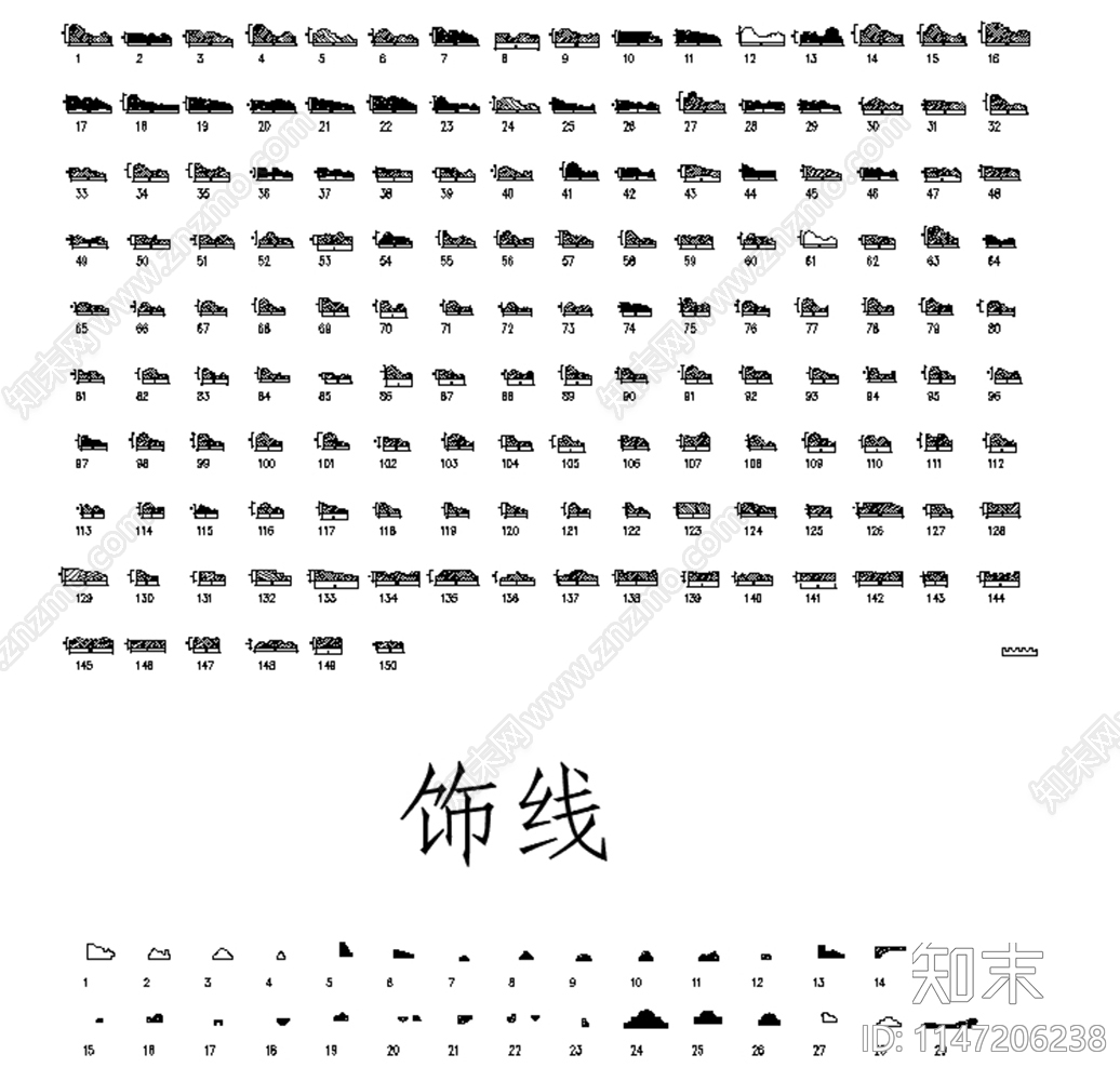 3Dmax各式线条图库cad施工图下载【ID:1147206238】