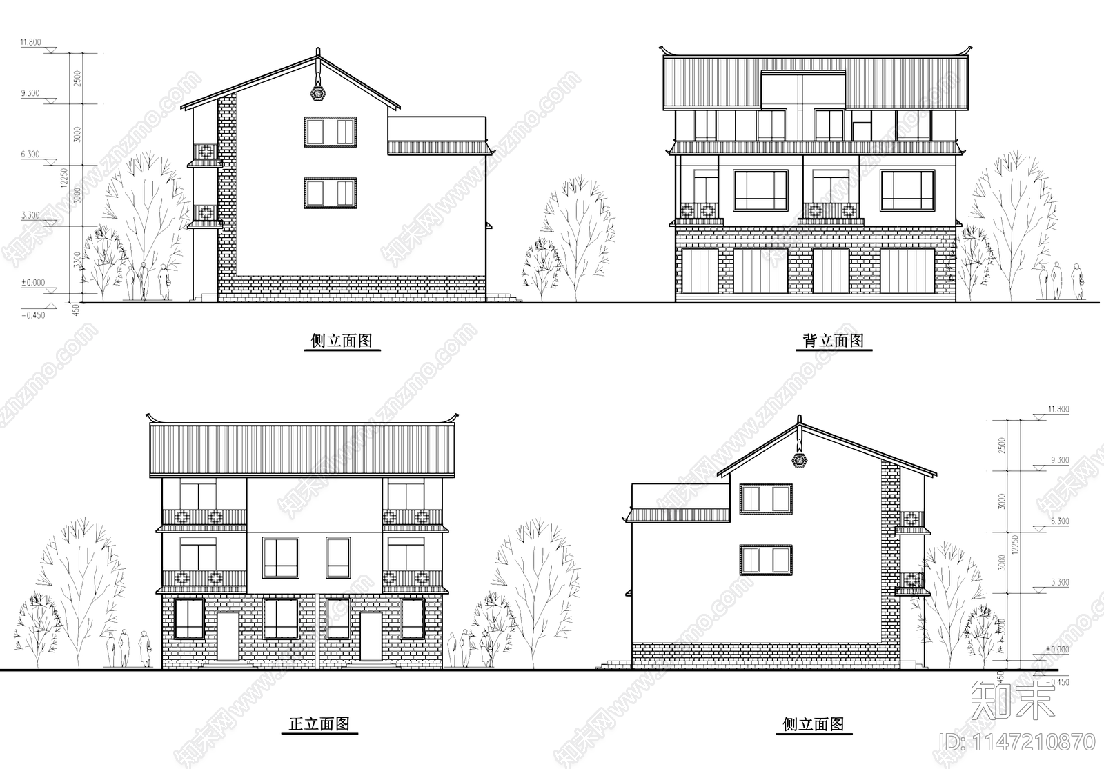 乡村中式住宅民居别墅建筑施工图下载【ID:1147210870】