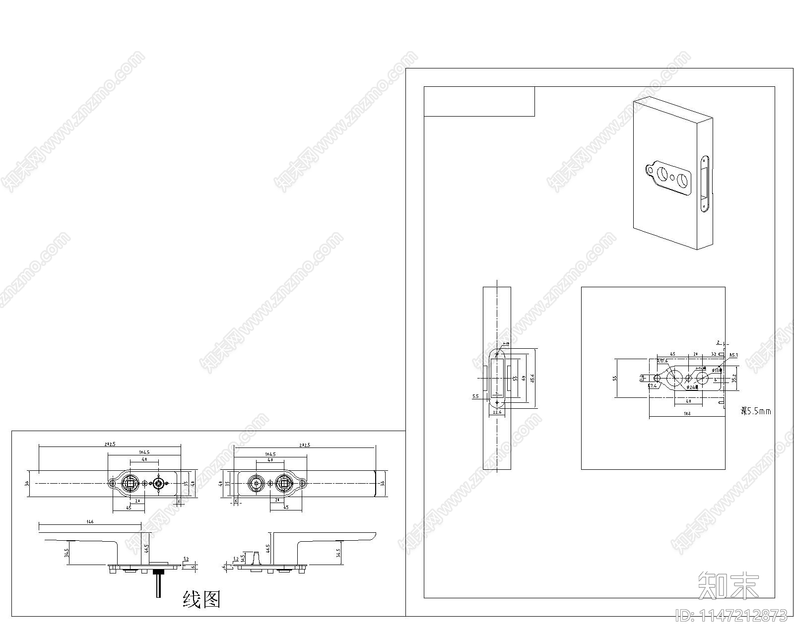 室内门锁开孔工艺节点cad施工图下载【ID:1147212873】