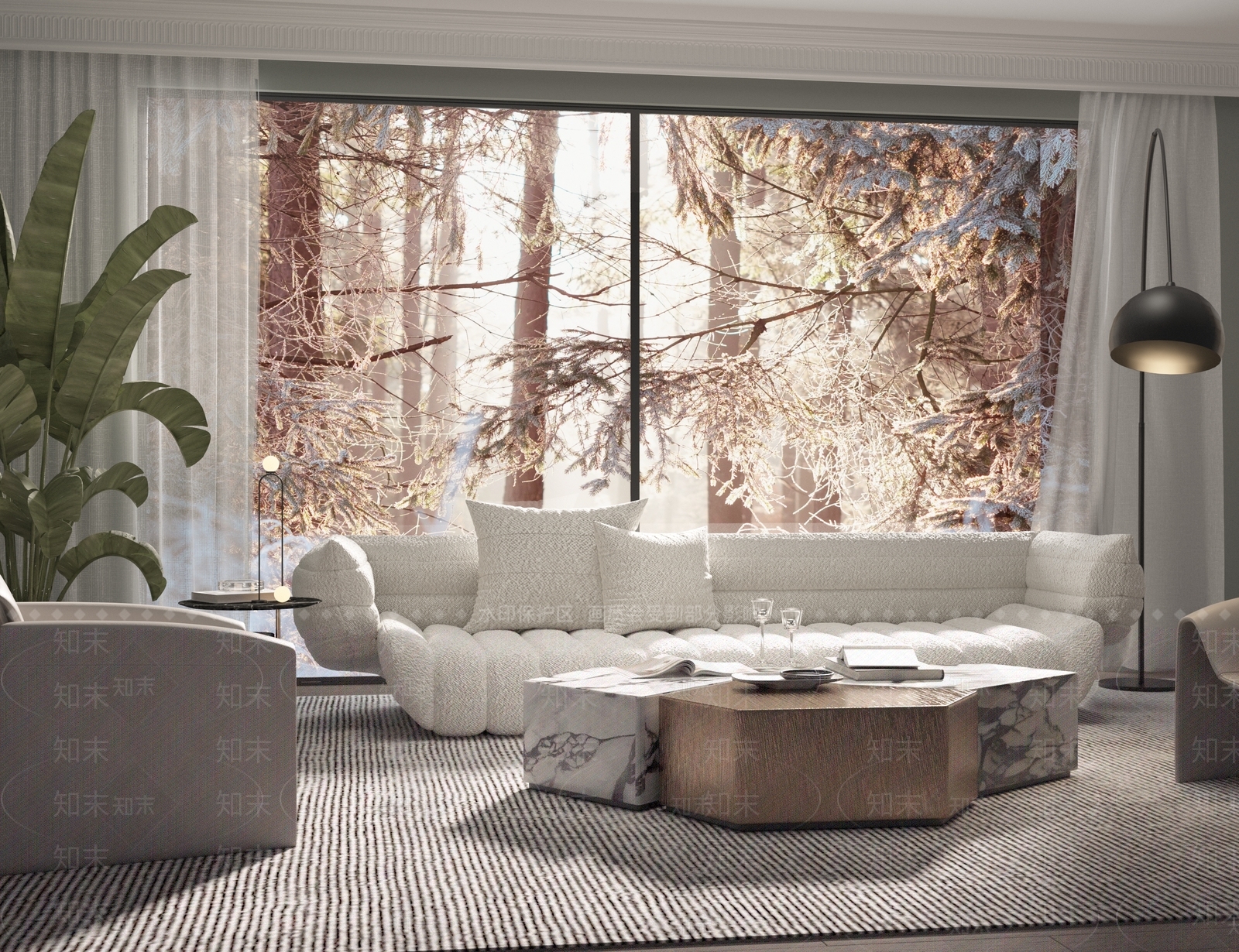 现代法式客厅沙发茶几组合3D模型下载【ID:1147218009】