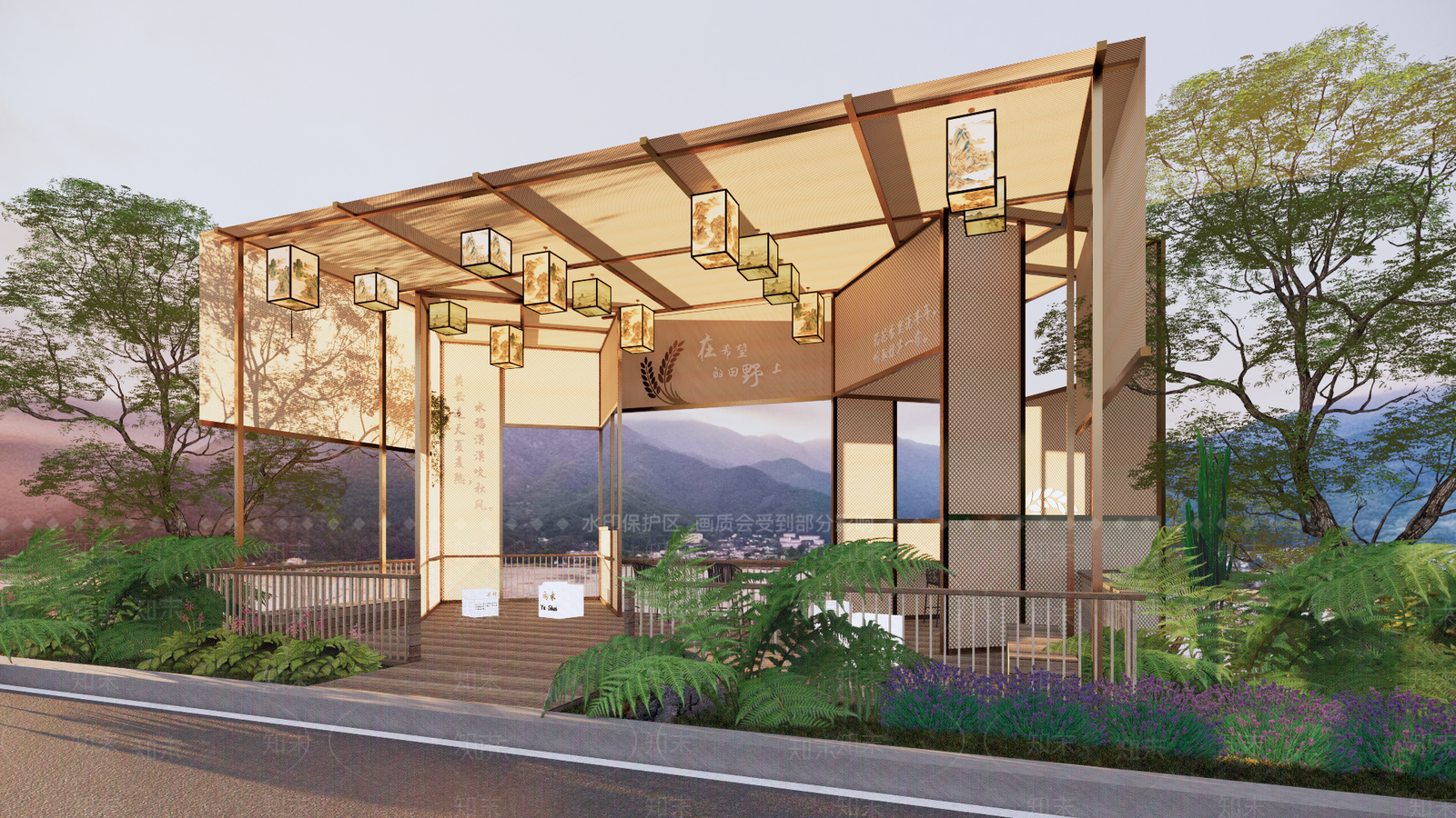 田园国风凉亭挑台平台SU模型下载【ID:1147219892】