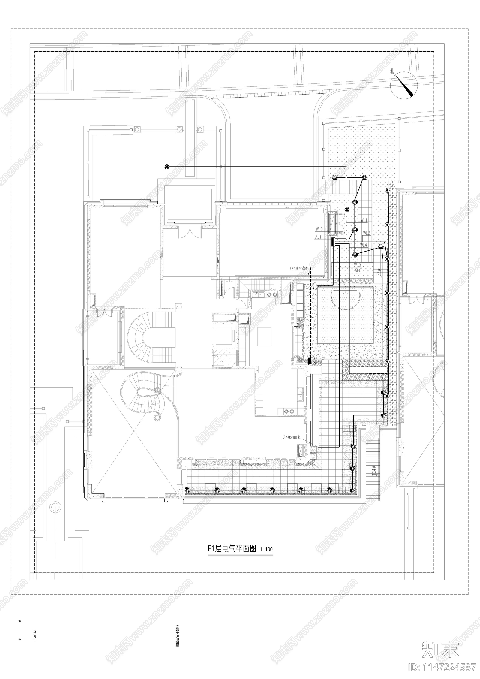 现代别墅庭院照明电气系统cad施工图下载【ID:1147224537】