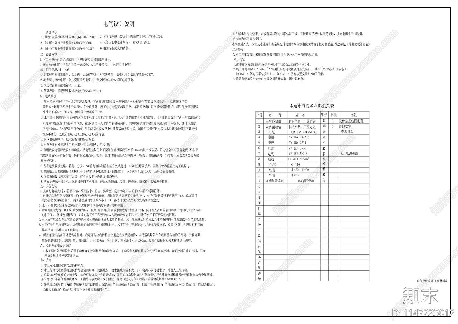 景观小区水电设计说明cad施工图下载【ID:1147225012】