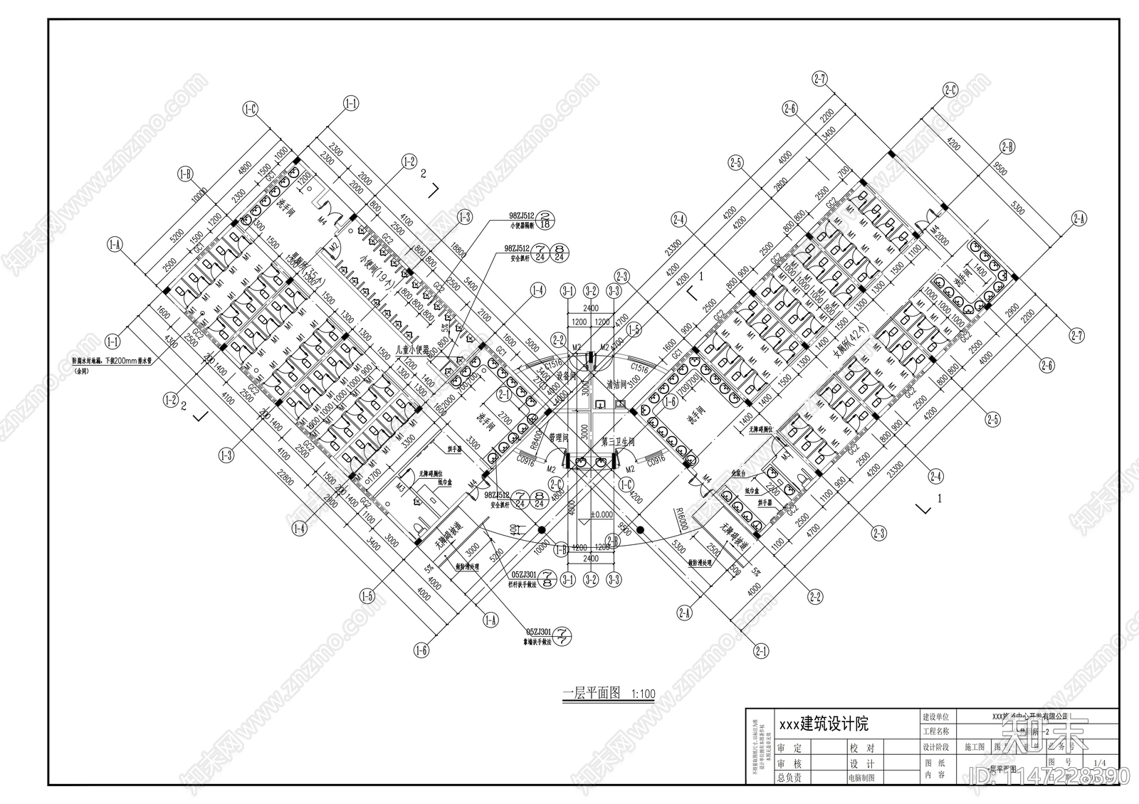 公园景点公共厕所建筑cad施工图下载【ID:1147228390】