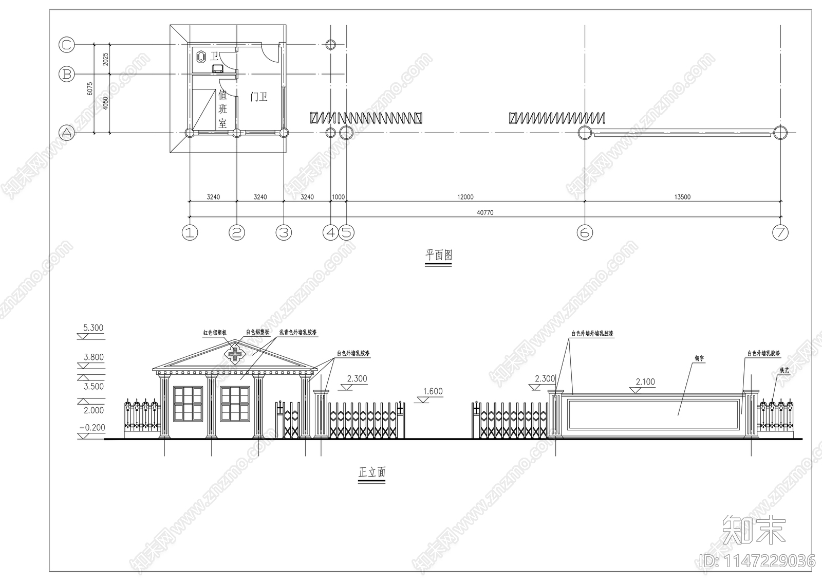 小区住宅大门建筑施工图下载【ID:1147229036】