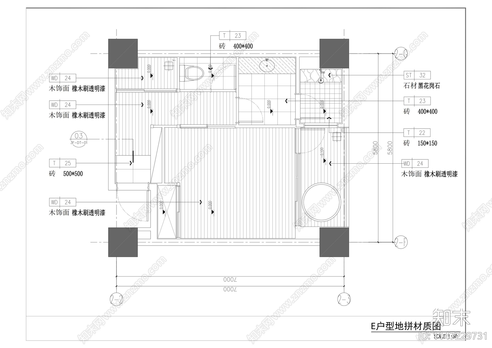 特色酒店汤屋客房室内cad施工图下载【ID:1147229731】