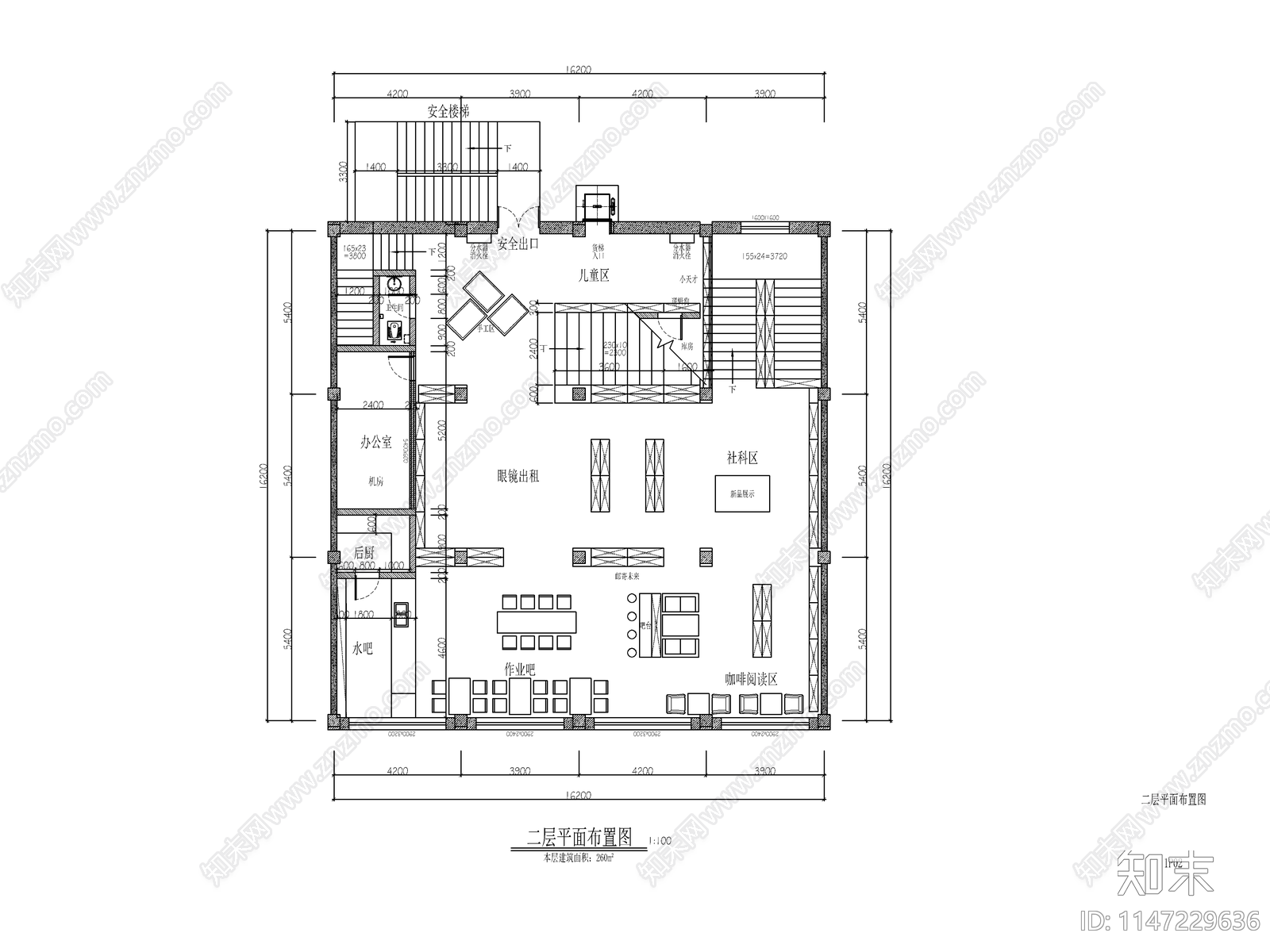 现代书店装修室内cad施工图下载【ID:1147229636】