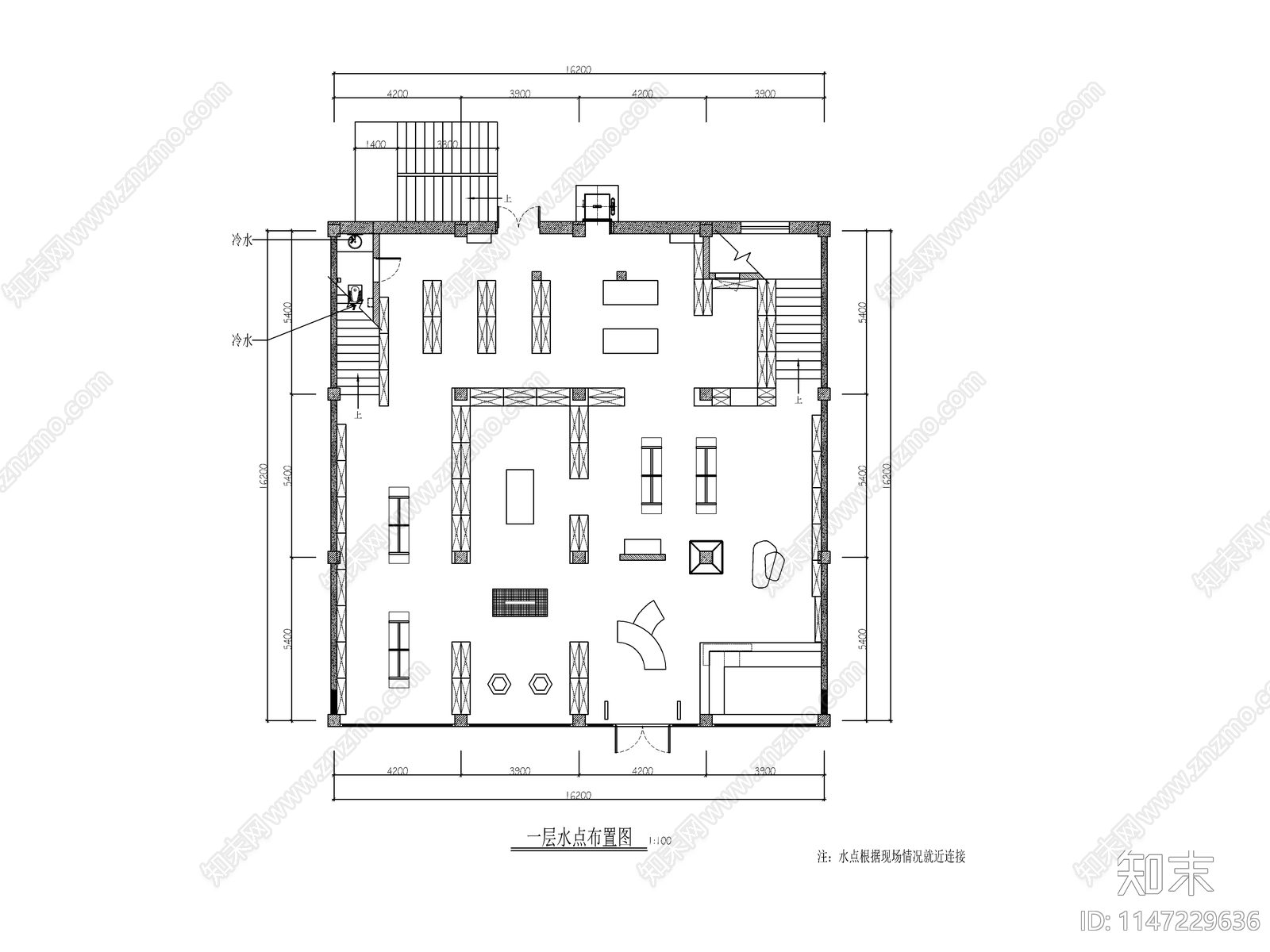 现代书店装修室内cad施工图下载【ID:1147229636】