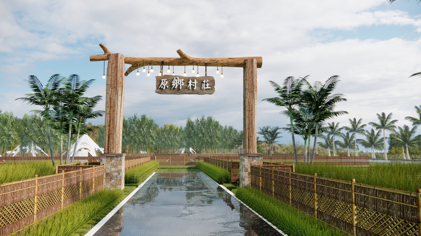 现代农庄大门景观SU模型下载【ID:1147229972】