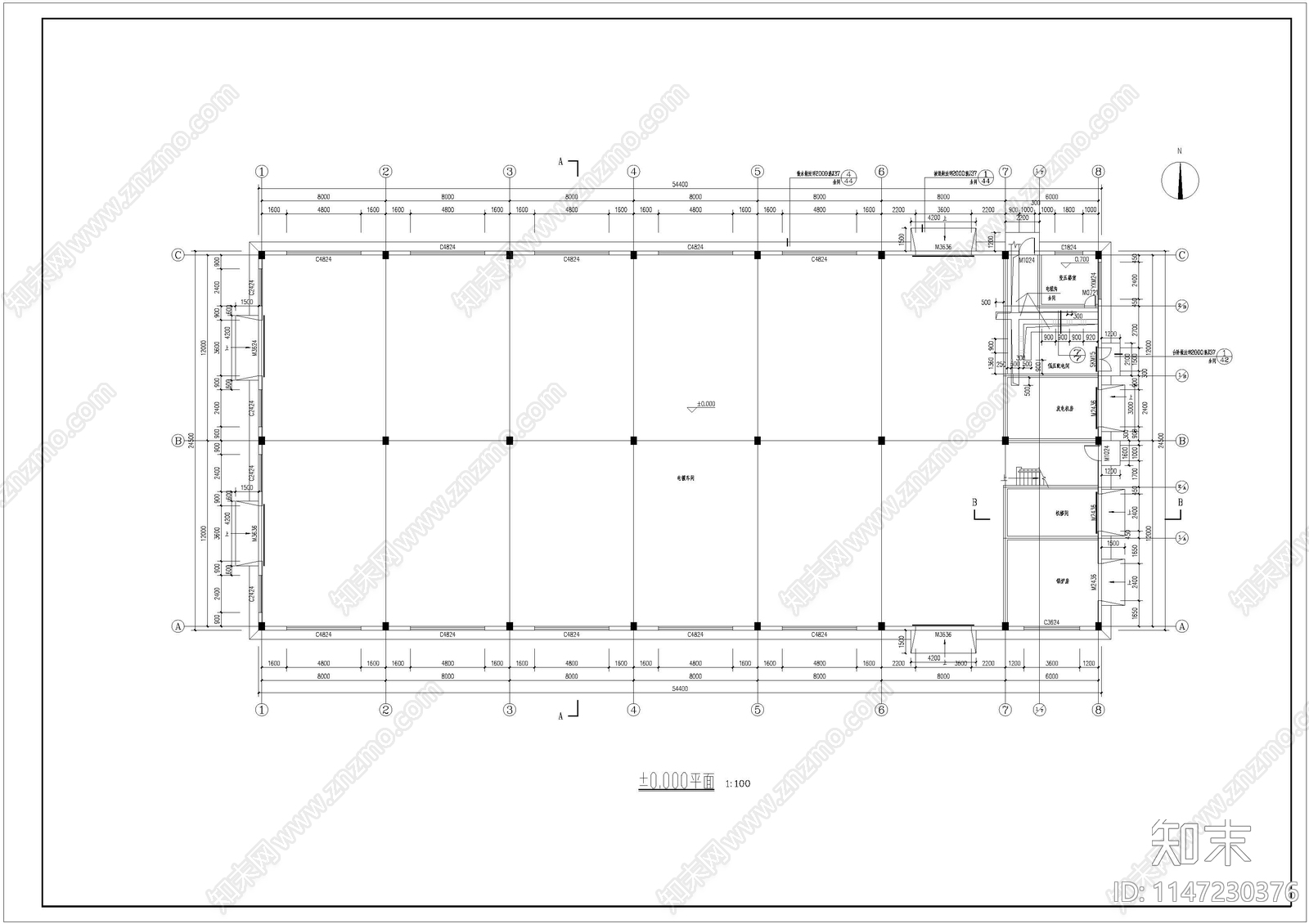 电镀车间建筑cad施工图下载【ID:1147230376】