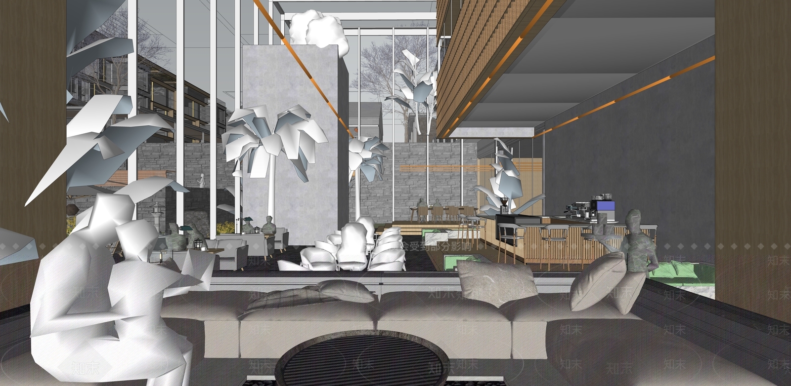 现代高层洋房朗园居住区中央庭院景观SU模型下载【ID:1147233730】