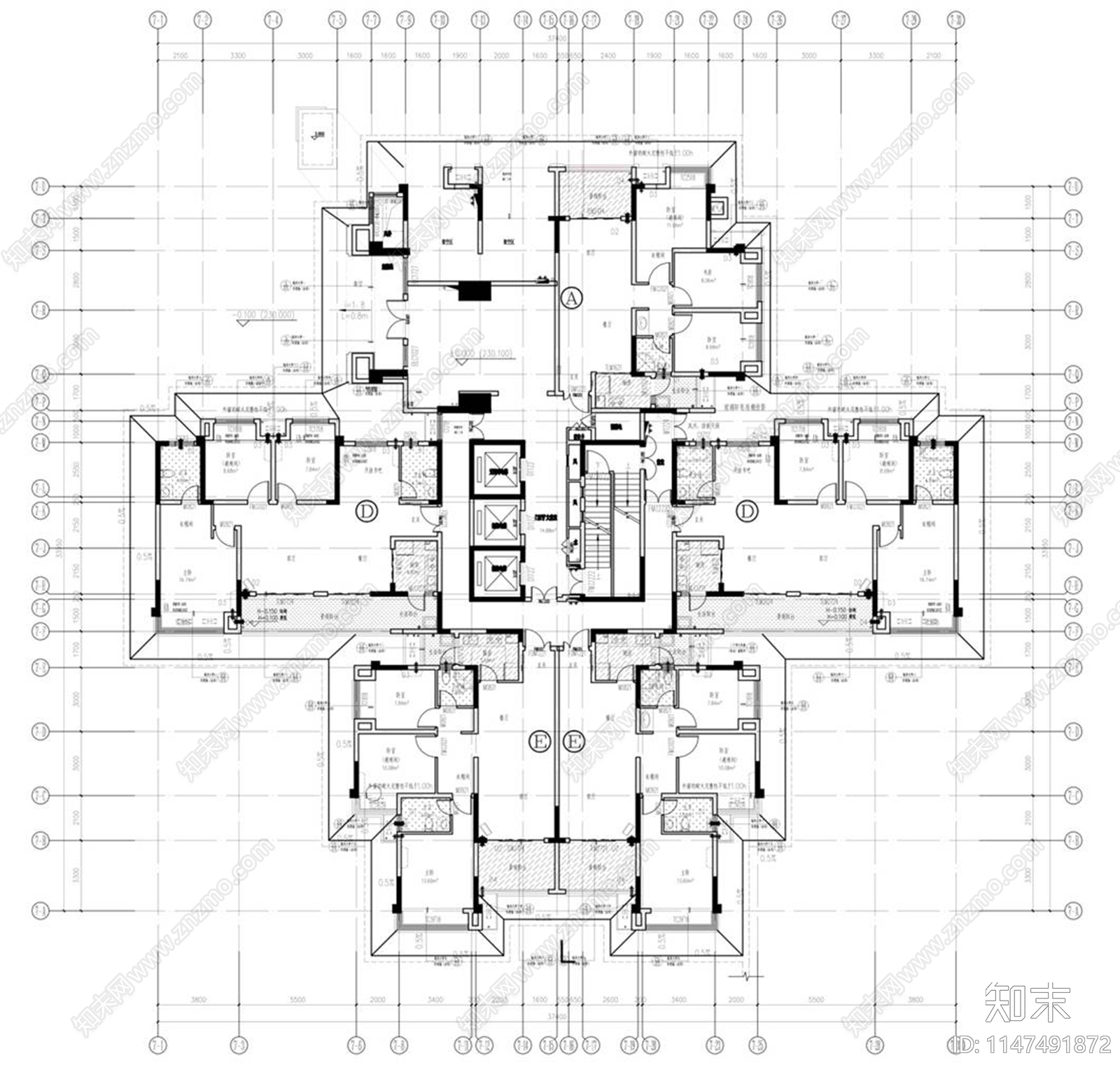 公共入户大厅电梯厅室内cad施工图下载【ID:1147491872】