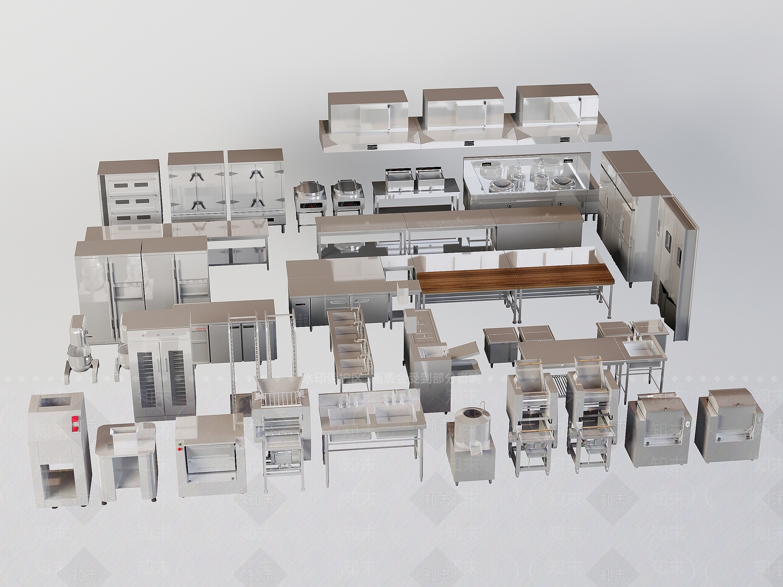 现代不锈钢厨房设备3D模型下载【ID:1147242884】