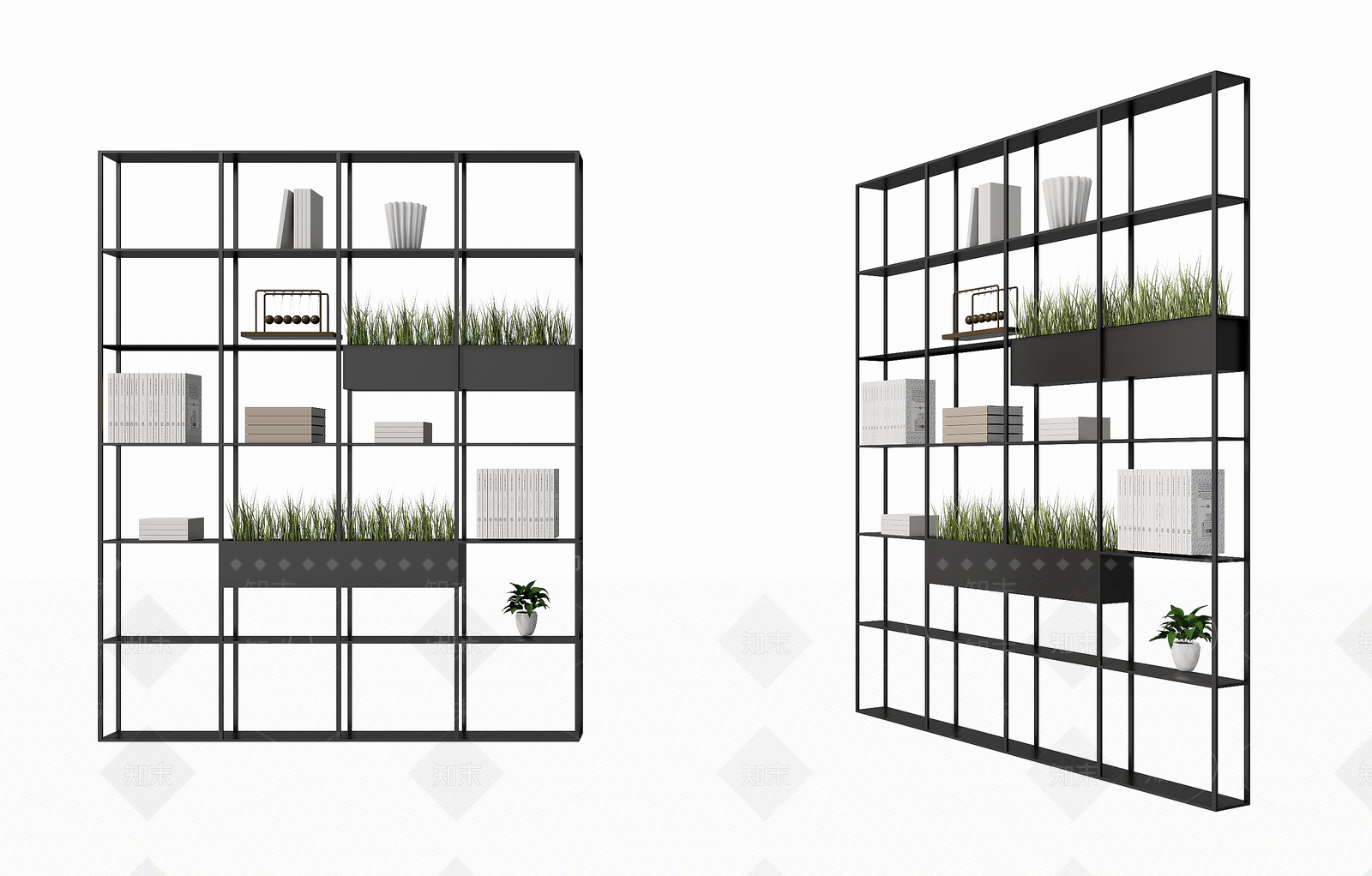 现代铁艺隔断书架SU模型下载【ID:1147242904】