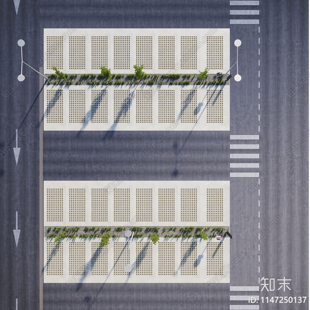 现代户外停车场3D模型下载【ID:1147250137】