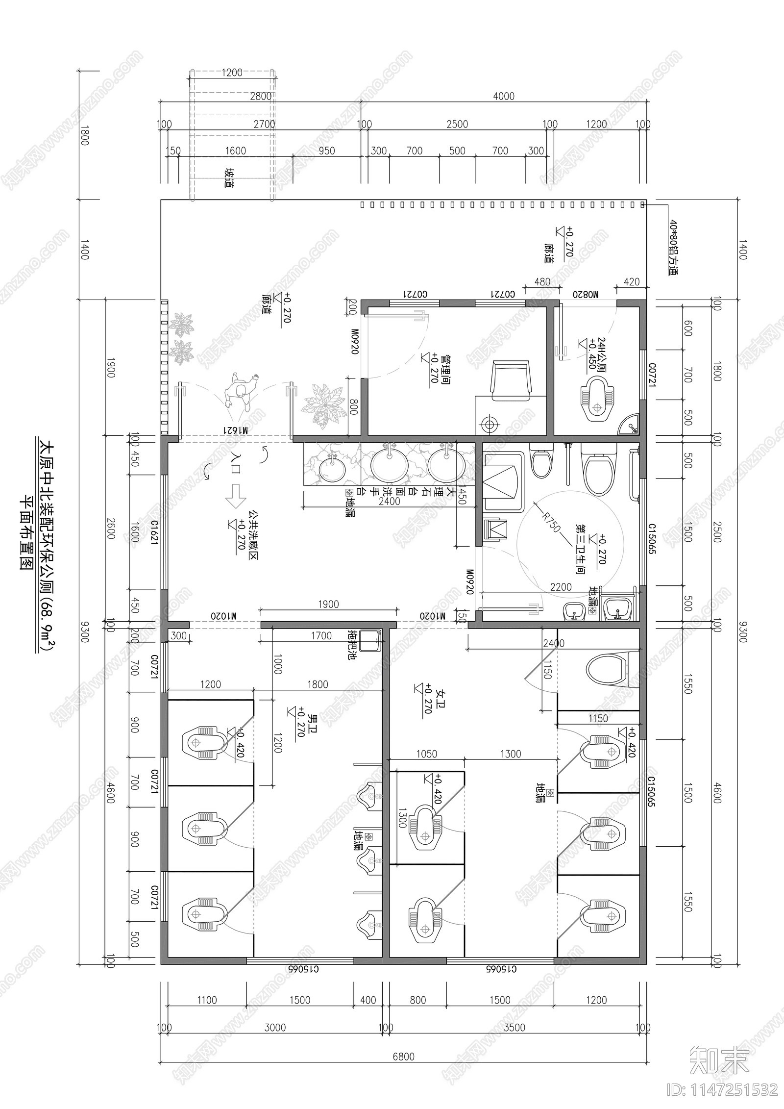 公共卫生间cad施工图下载【ID:1147251532】