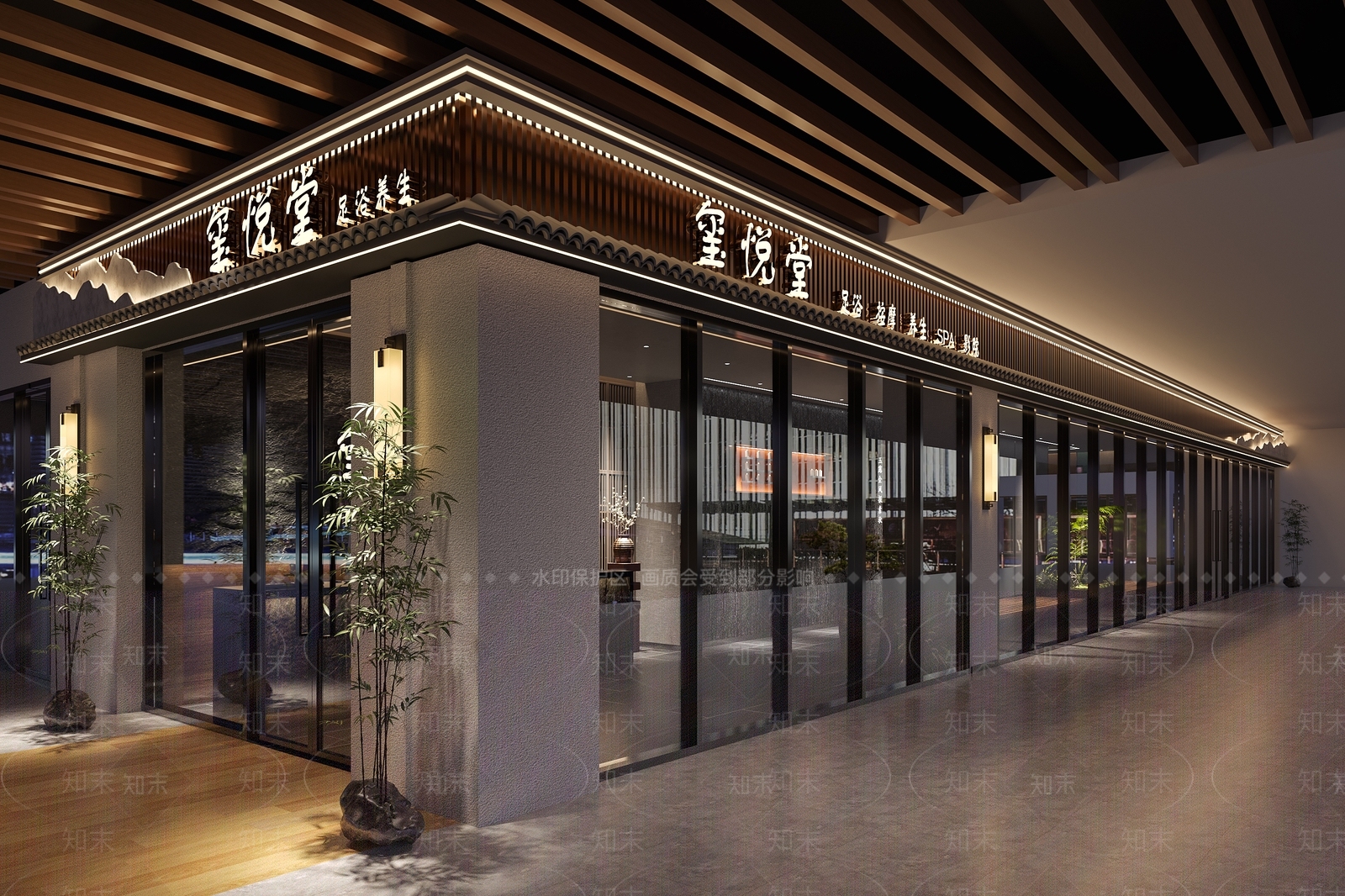 新中式足浴店门头门面3D模型下载【ID:1147937461】