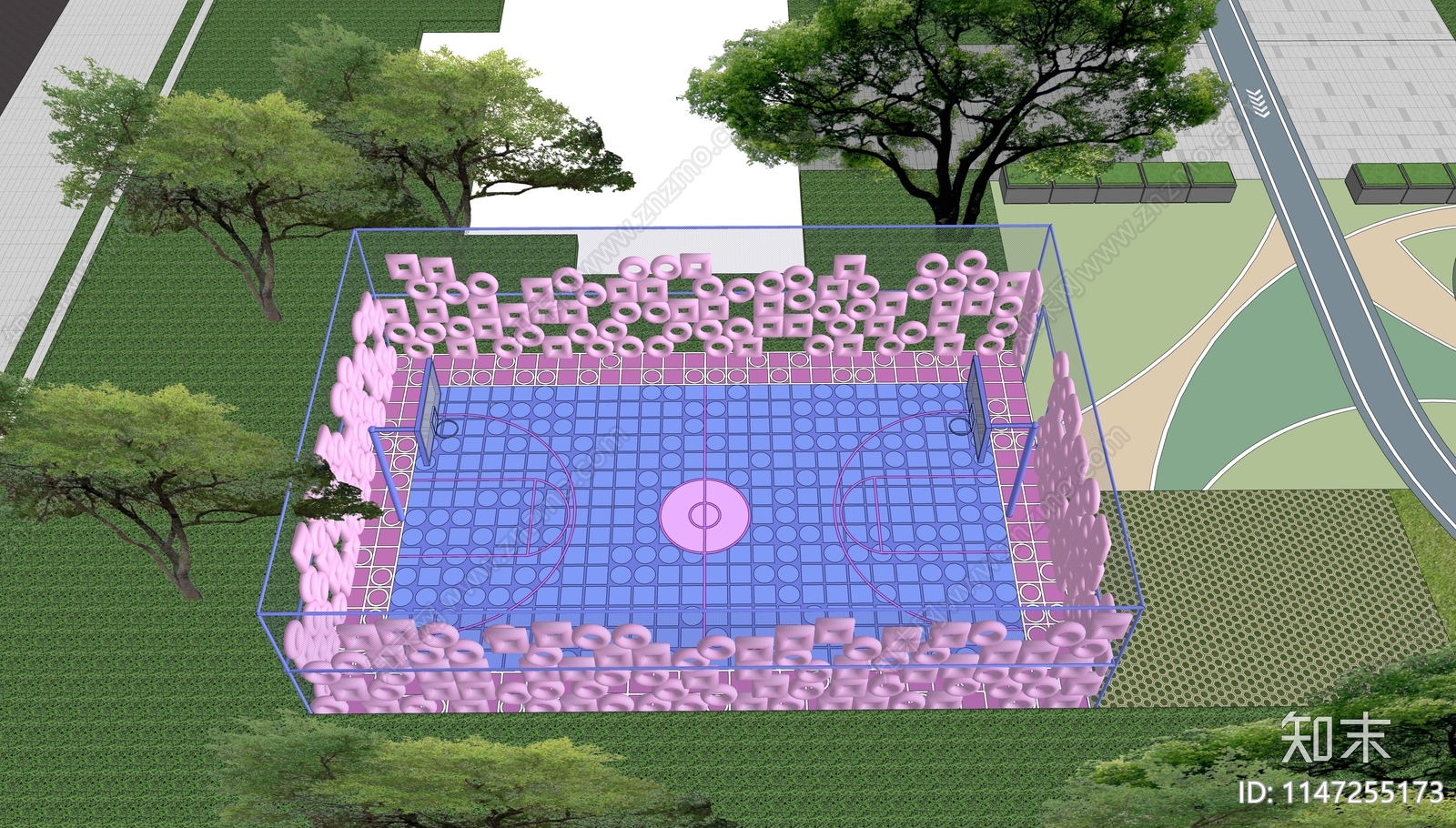 工装空间篮球场SU模型下载【ID:1147255173】