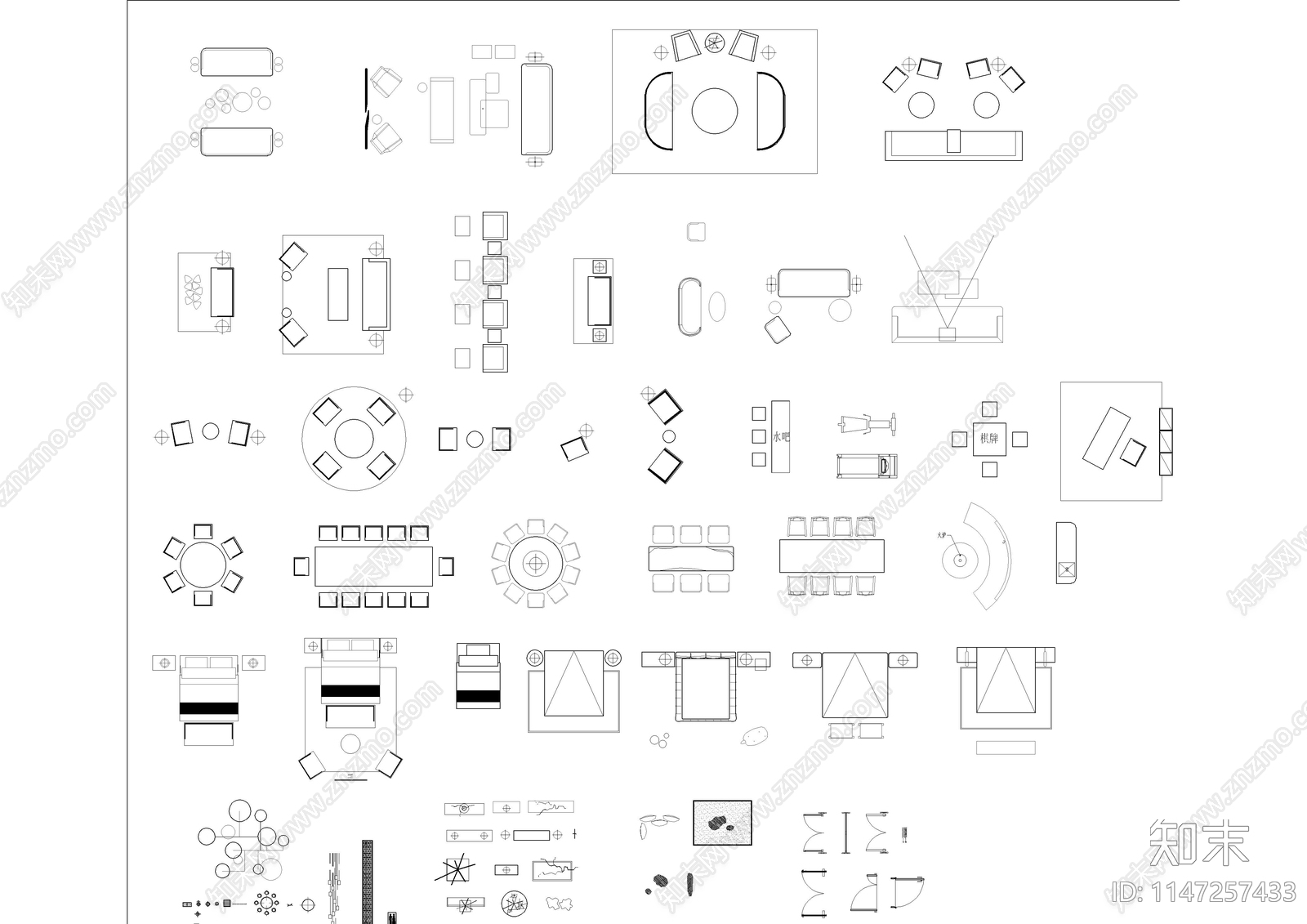 公司家具图库cad施工图下载【ID:1147257433】