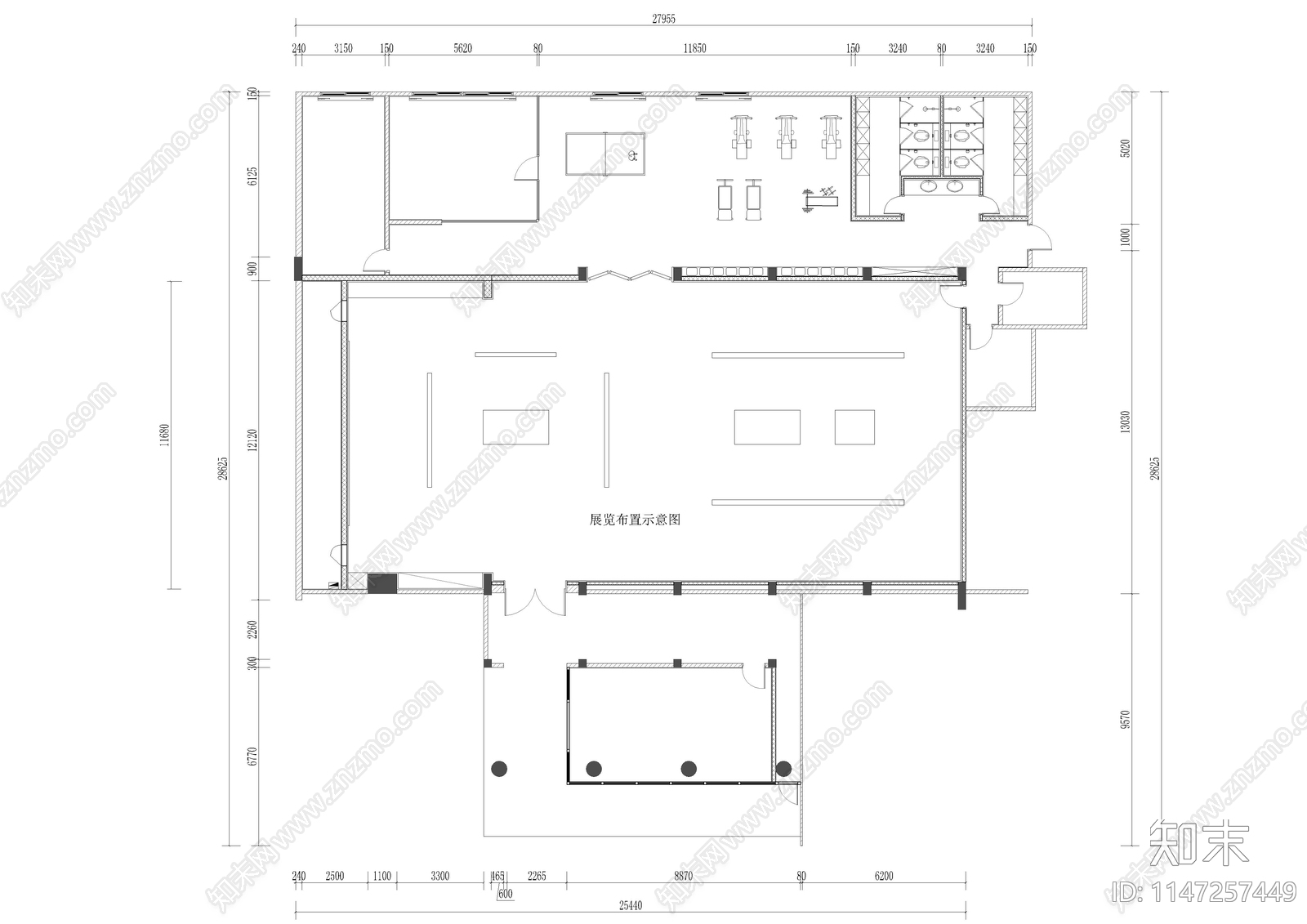 展厅室内cad施工图下载【ID:1147257449】