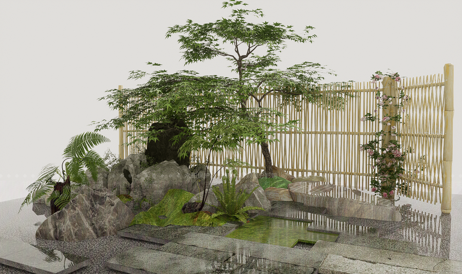 新中式假山石头盆栽景观小品庭院景观植物SU模型下载【ID:1147259727】