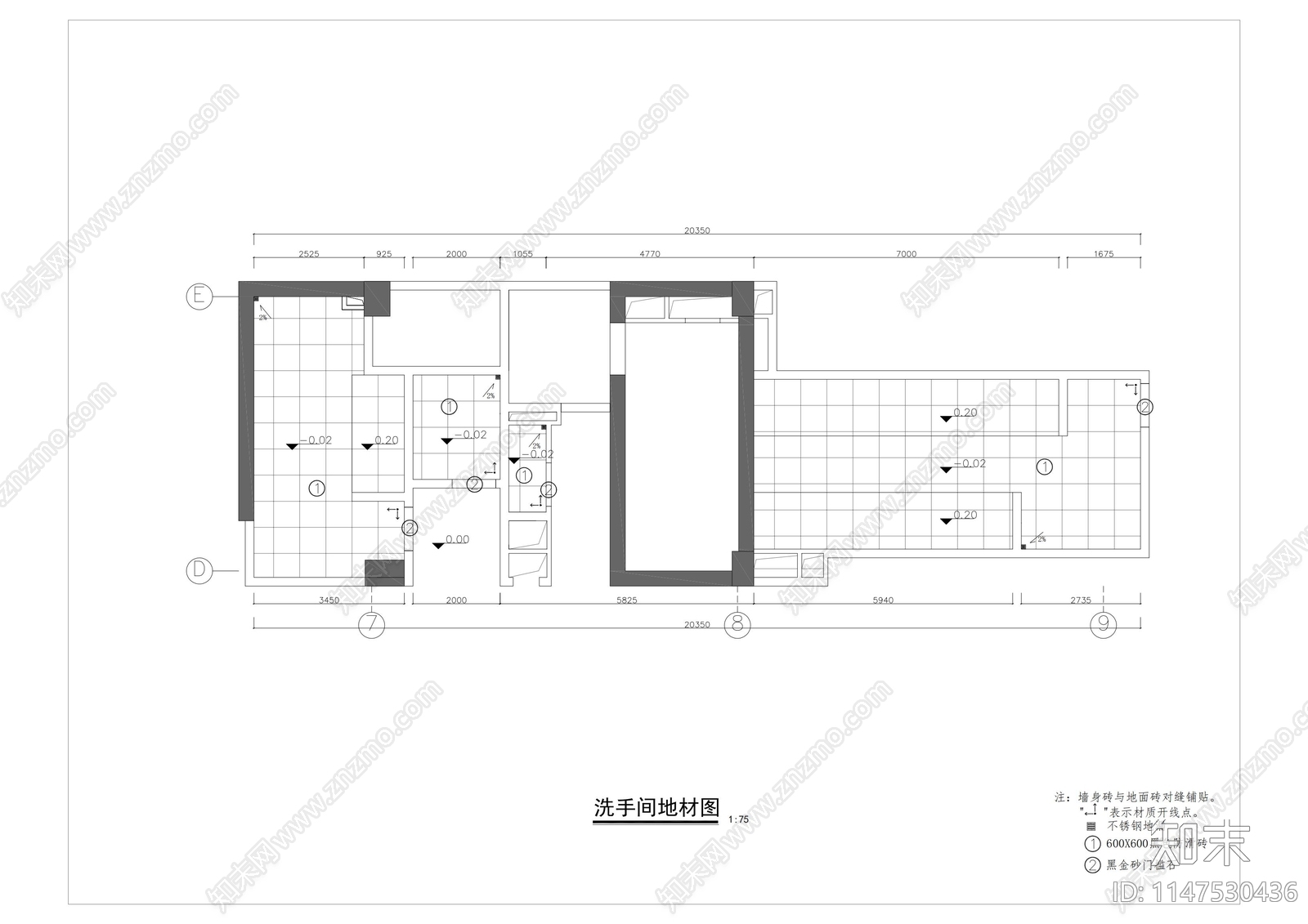 电影院男卫室内cad施工图下载【ID:1147530436】