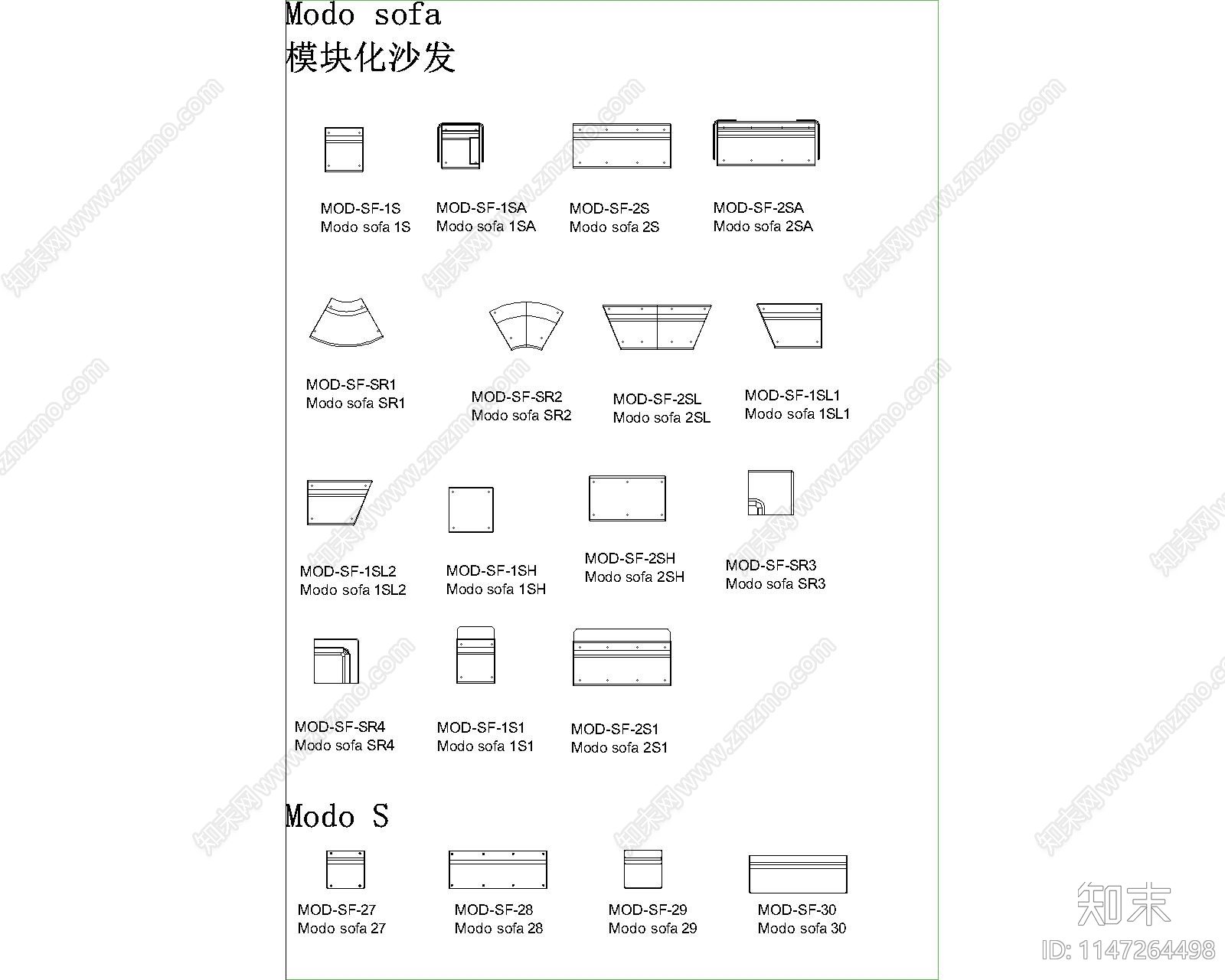 沙发图库cad施工图下载【ID:1147264498】