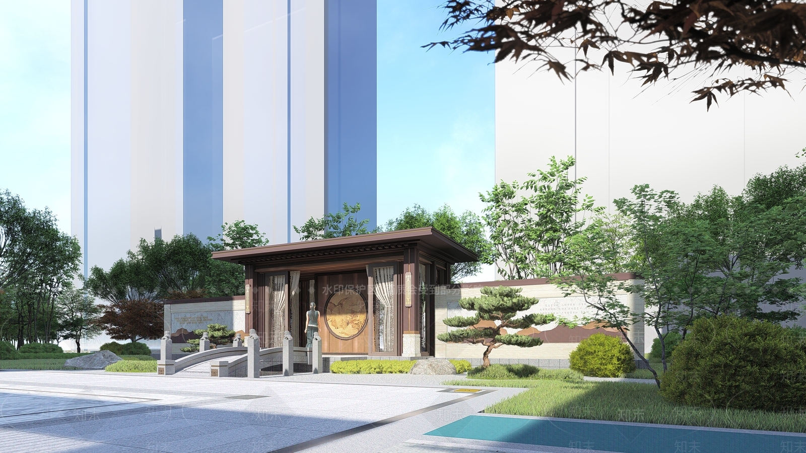 新中式景墙SU模型下载【ID:1147264965】