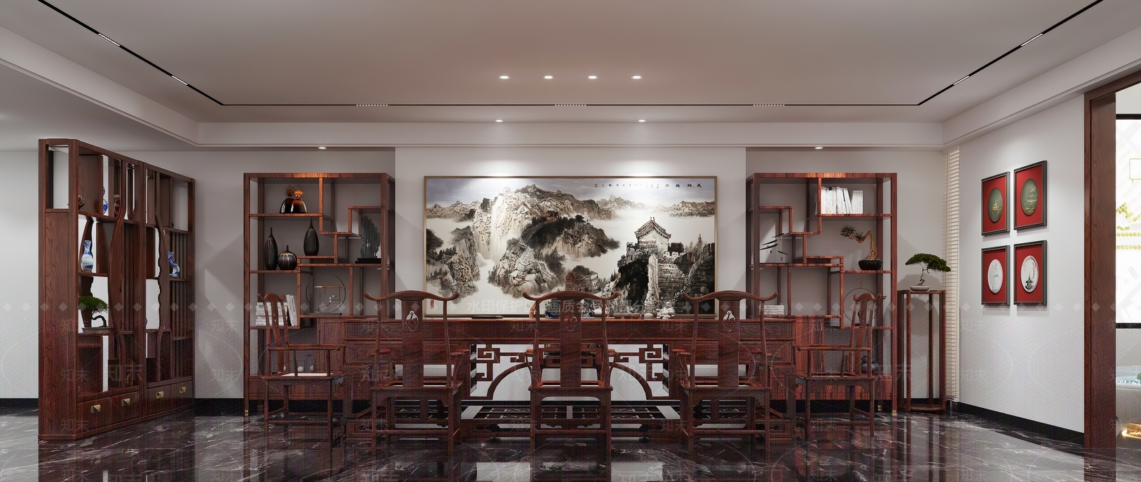 现代新中式茶室接待室3D模型下载【ID:1147266083】