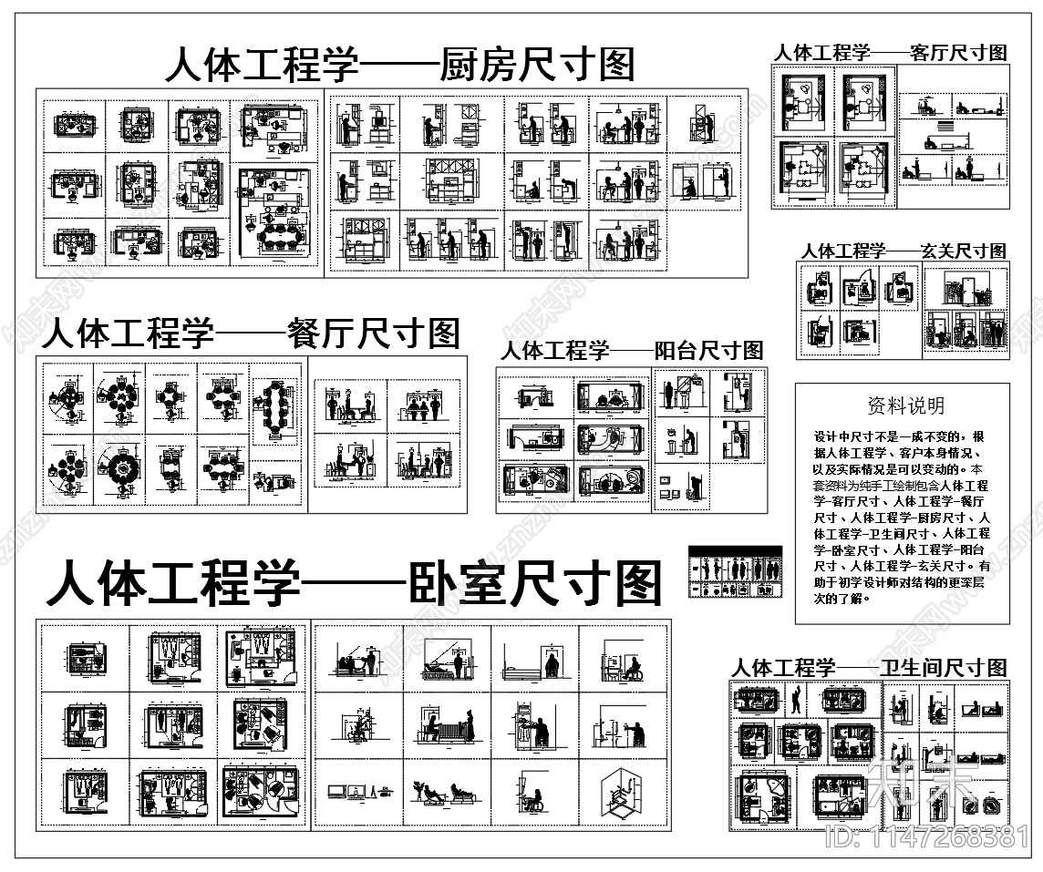 室内人体工程学布置尺寸图施工图下载【ID:1147268381】